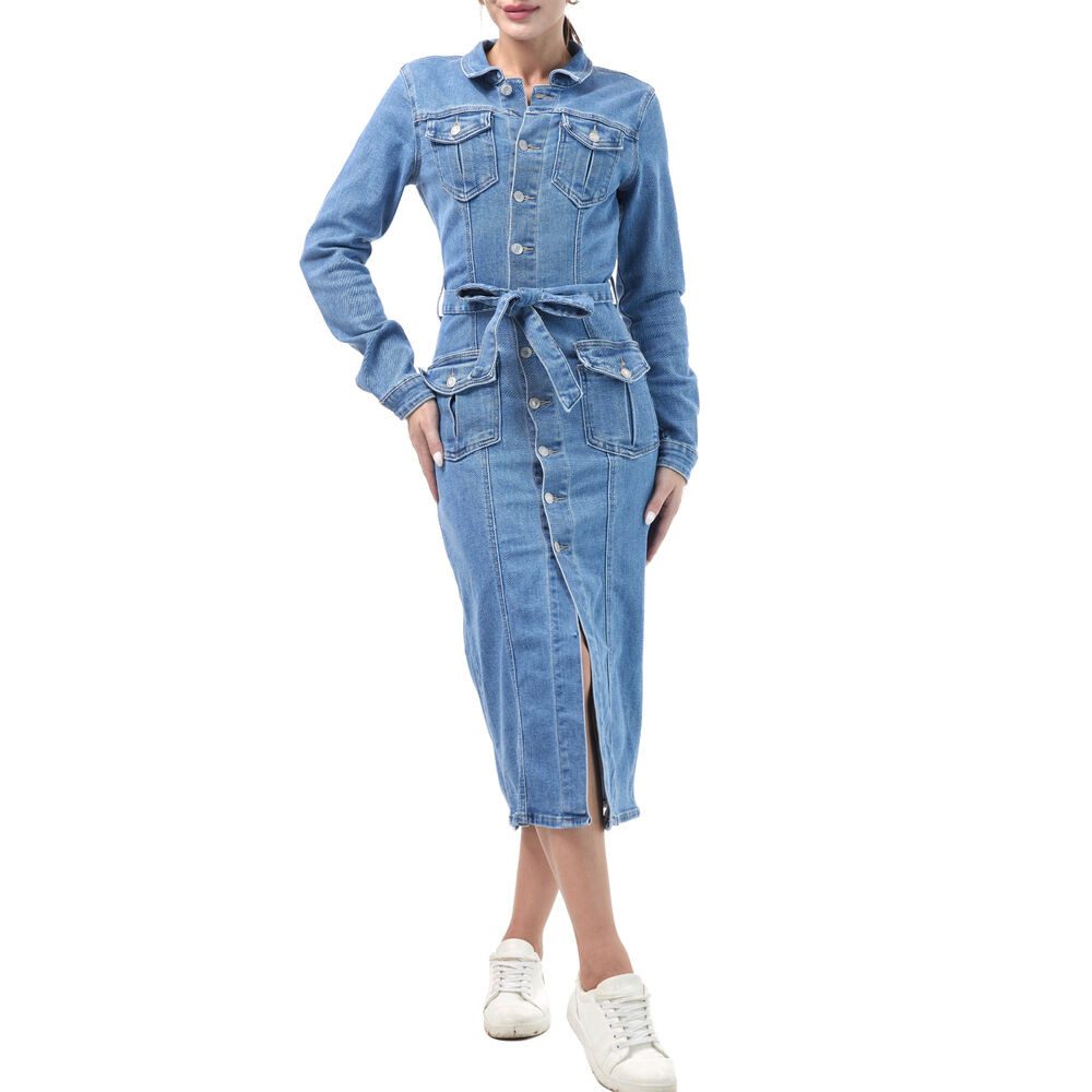 Ital-Design Jeanskleid Vielseitiges Jeanskleid mit Gürtel günstig online kaufen