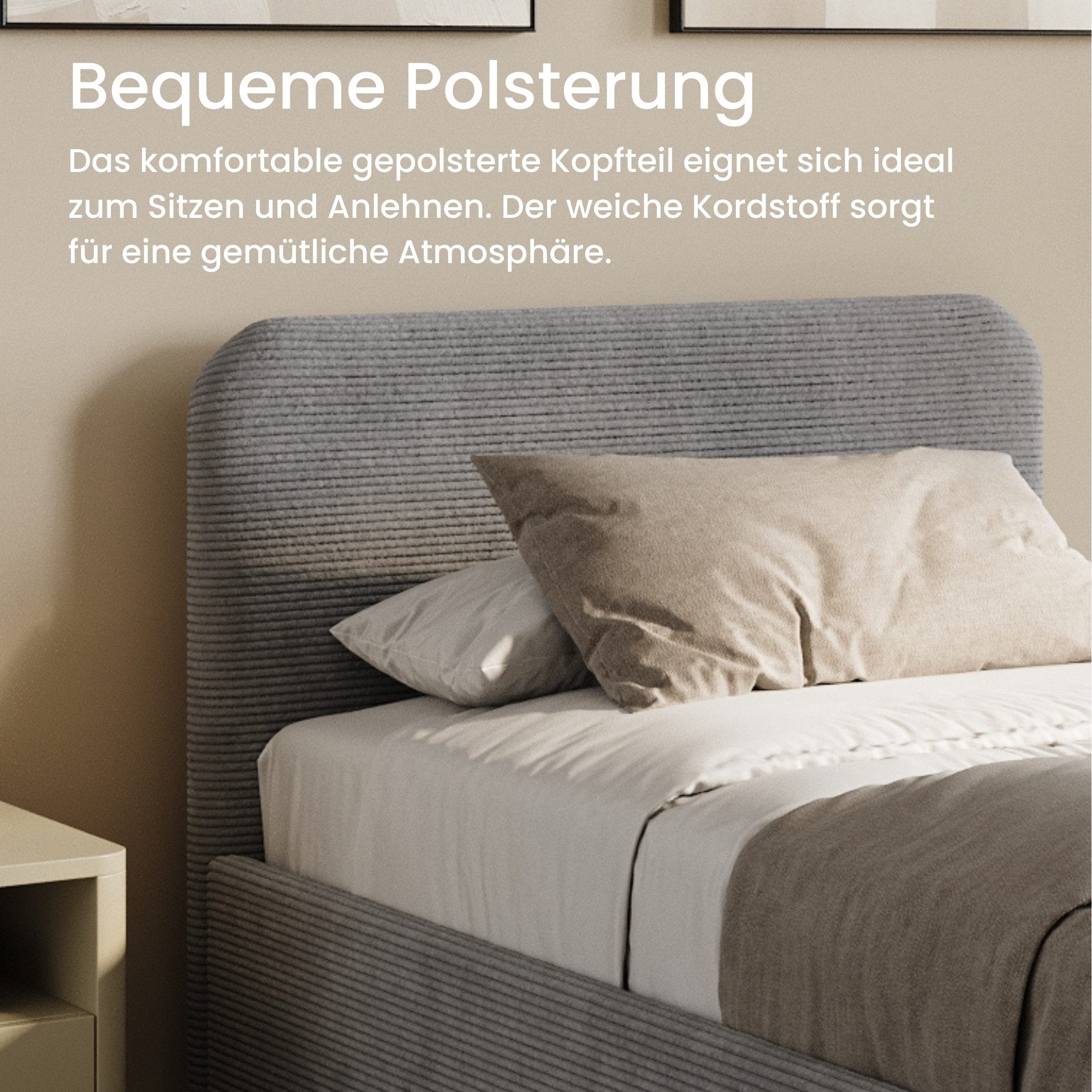 Home Collective Polsterbett Bett mit Stauraum, verstellbarem Lattenrost, viele Größen (Größen: 100x200 120x200 140x200 160x200 180x200 200x200, hochwertiger Kor – Bild 5 von 5
