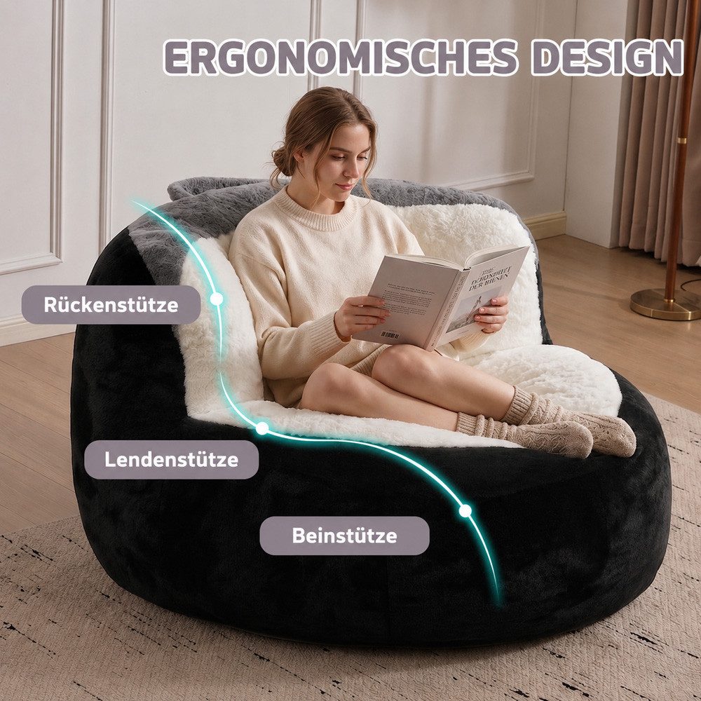 Leawin Relaxliege Sofas Wohnzimmer Bean Bag Sessel aus weichem Kunstfell, Mit Schaumstoffflocken, Tragegriff und rutschfester Unterseite