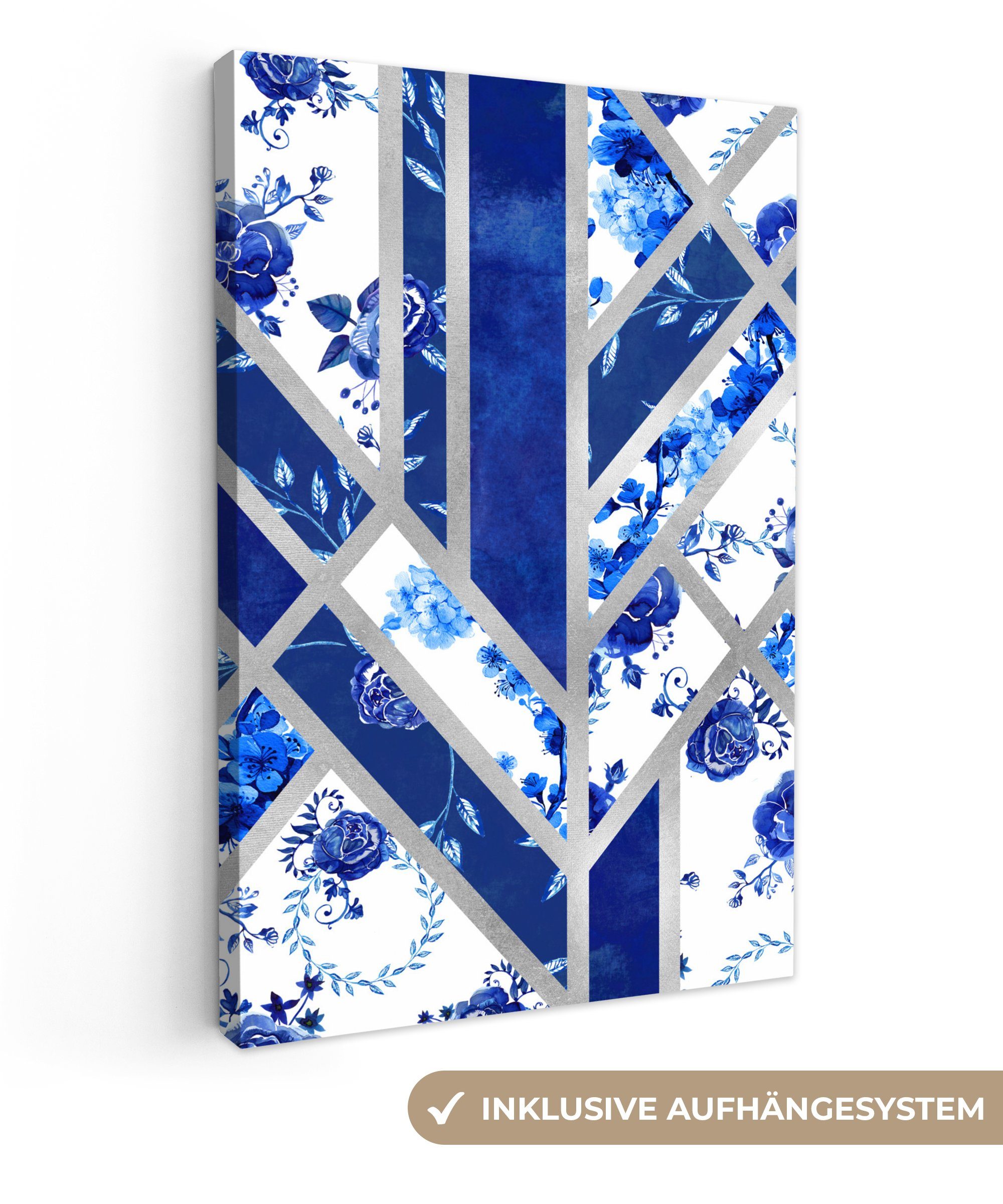 OneMillionCanvasses® Leinwandbild Delfter Blau - Design - Luxus, (1 St), Leinwandbild fertig bespannt inkl. Zackenaufhänger, Gemälde, 20x30 cm