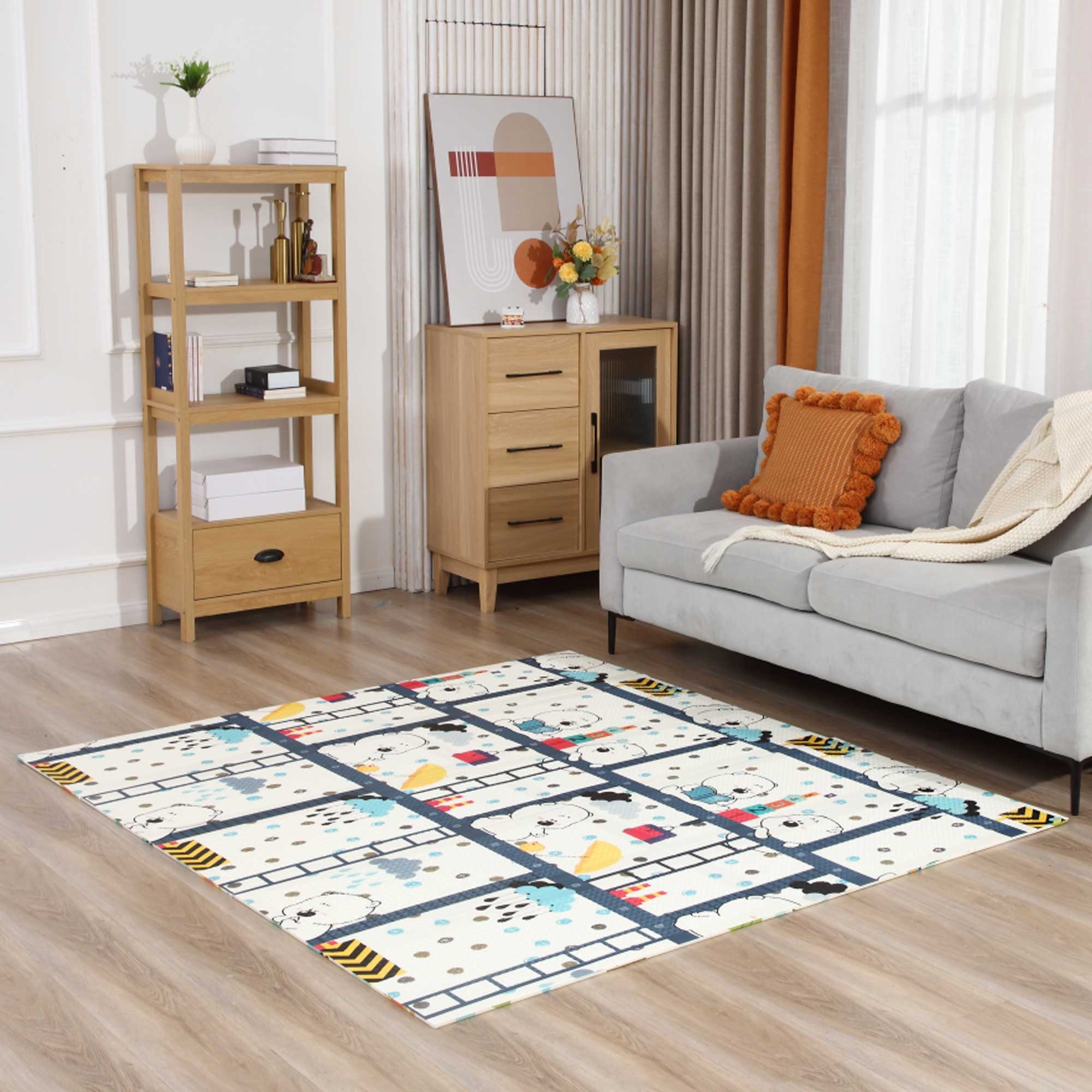 Baby Vivo Spielmatte Spielteppich für Kinder mit Wald 200 x 180 cm - Bär