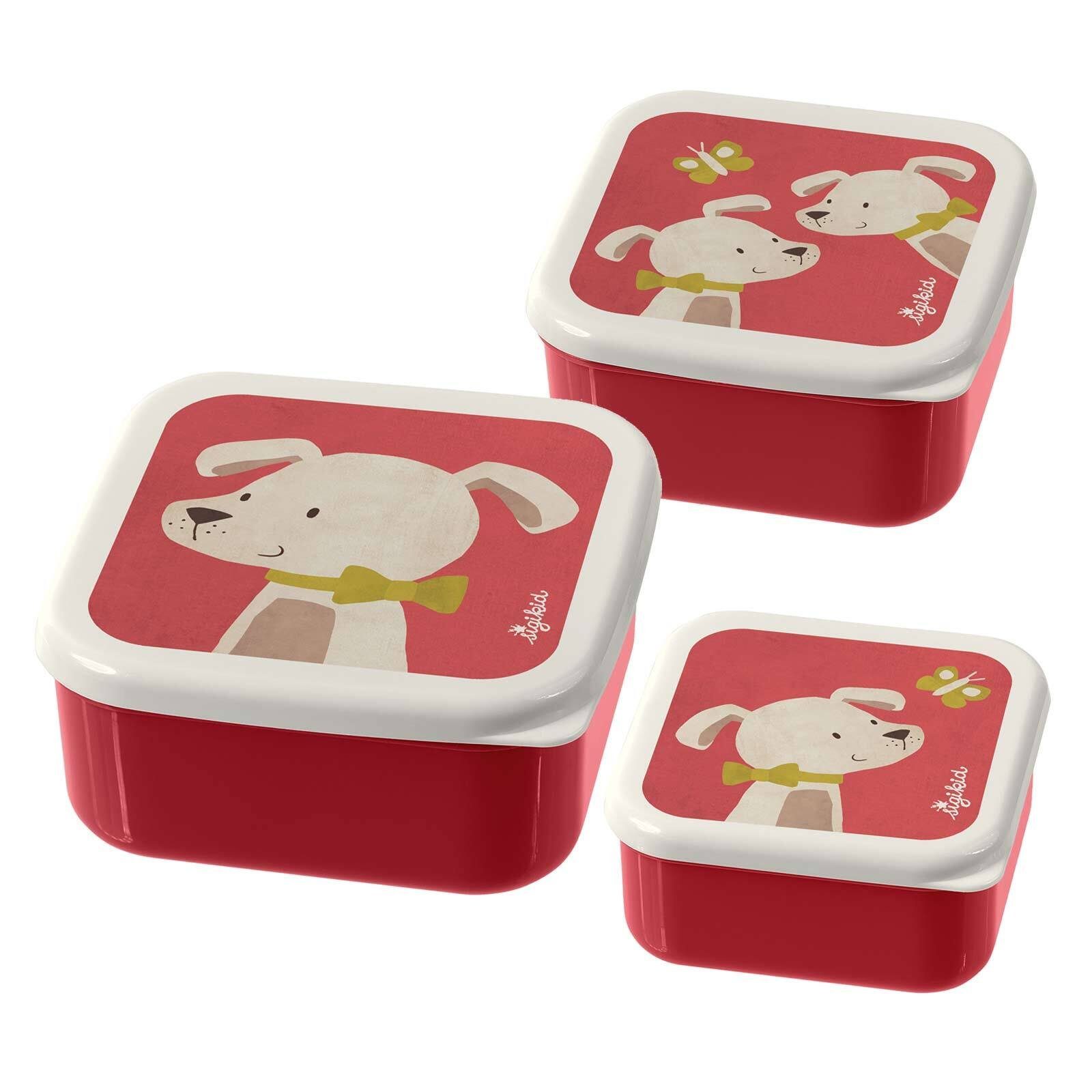 Sigikid Lunchbox Snackboxen 3er Set, Polypropylen, (3-tlg), Spülmaschinengeeignet, Spülmaschinengeeignet, Motiv-Deckel mit der Hand spülen Hund, rot