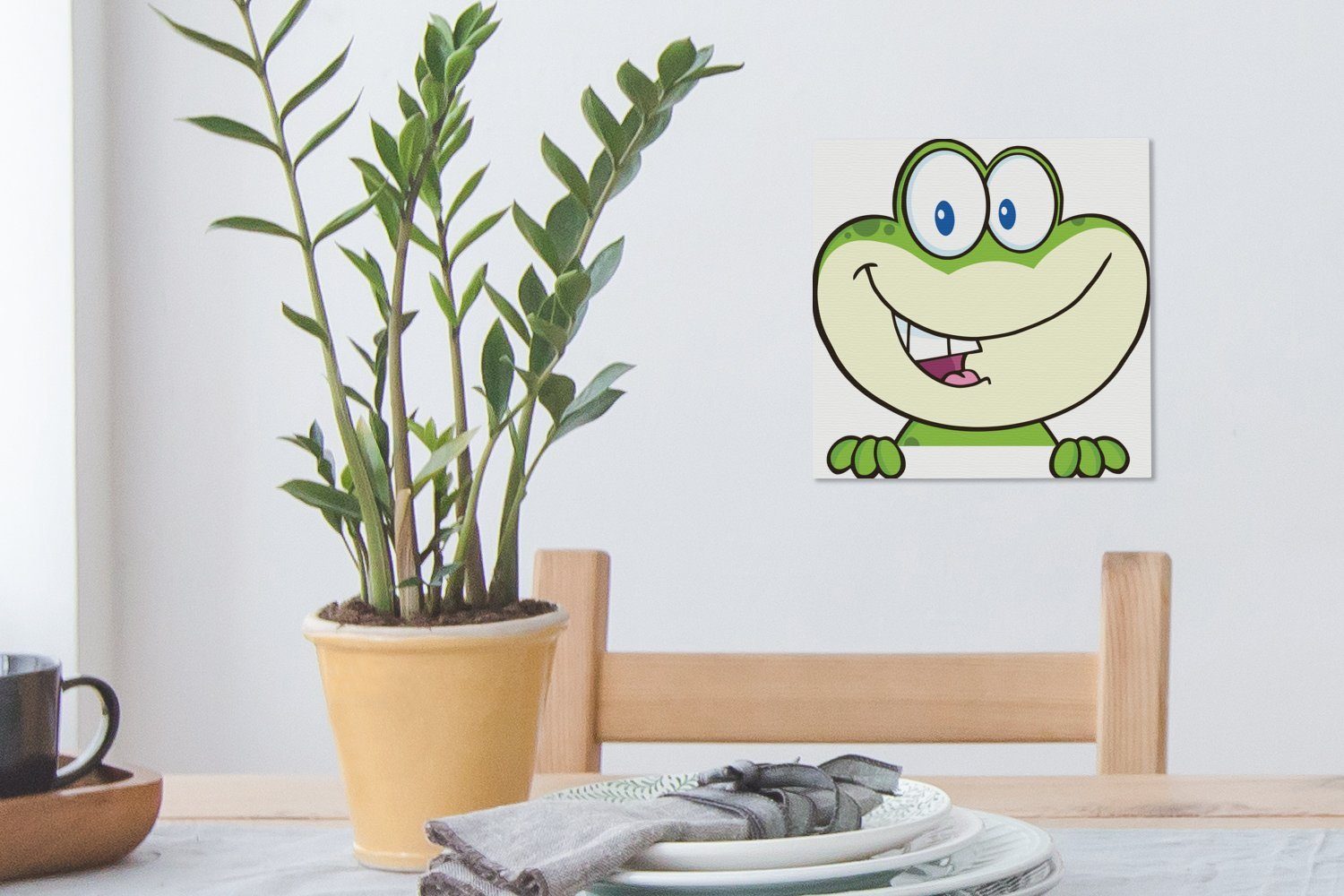OneMillionCanvasses® Leinwandbild Animation eines Bilder (1 St), Frosches, für Wohnzimmer glücklichen Leinwand Schlafzimmer