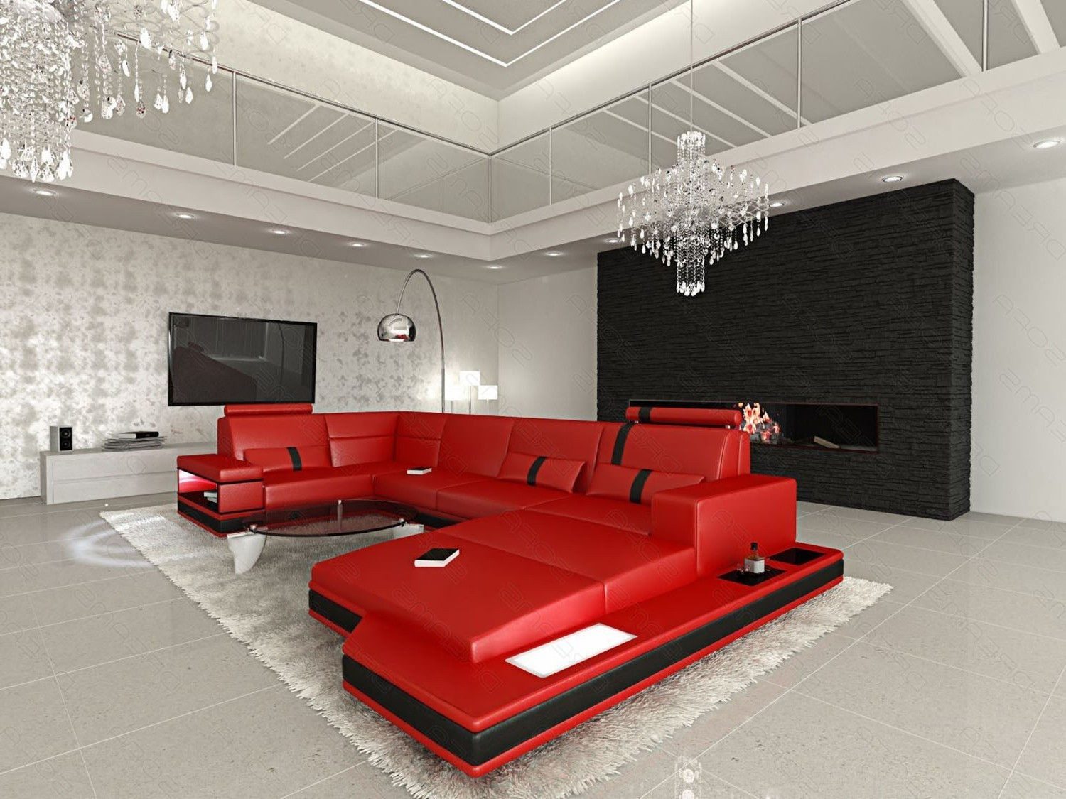 Sofa Dreams Wohnlandschaft Ledersofa Messana U Form Mini, Designersofa, Sofa mit Licht und LED