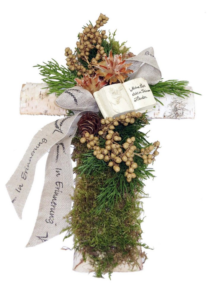 Gestecke Kreuz, CreaFlor Home, Höhe 13 cm, Handarbeit, natur, Buch mit Spruch, H: 13cm