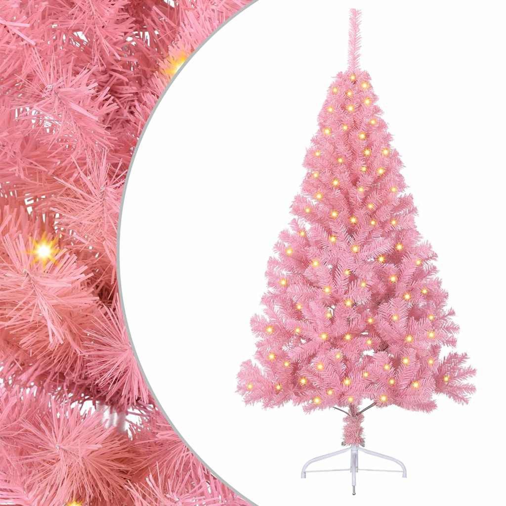 furnicato Künstlicher Weihnachtsbaum 150 cm Rosa mit LED-Lichtern, UV-beständige Tanne mit USB-Beleuchtung und stabilem Stahlrahmen
