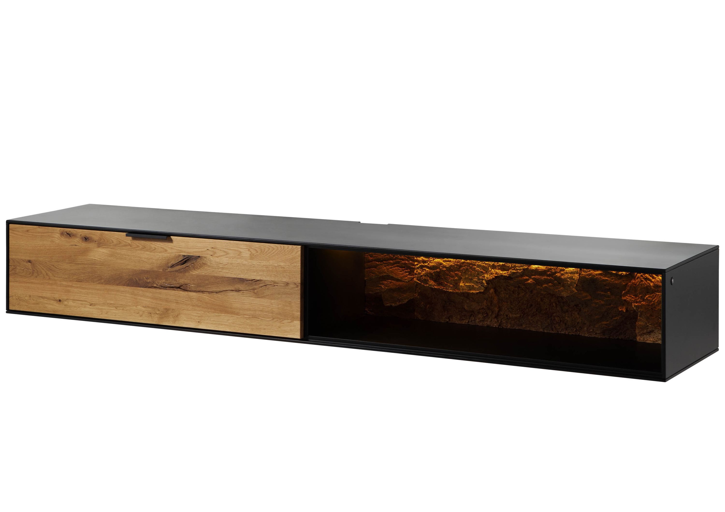 Massivmoebel24 Lowboard LINDAU (Massivholz), Wildeiche 220x43x30 natur geölt LINDAU #28