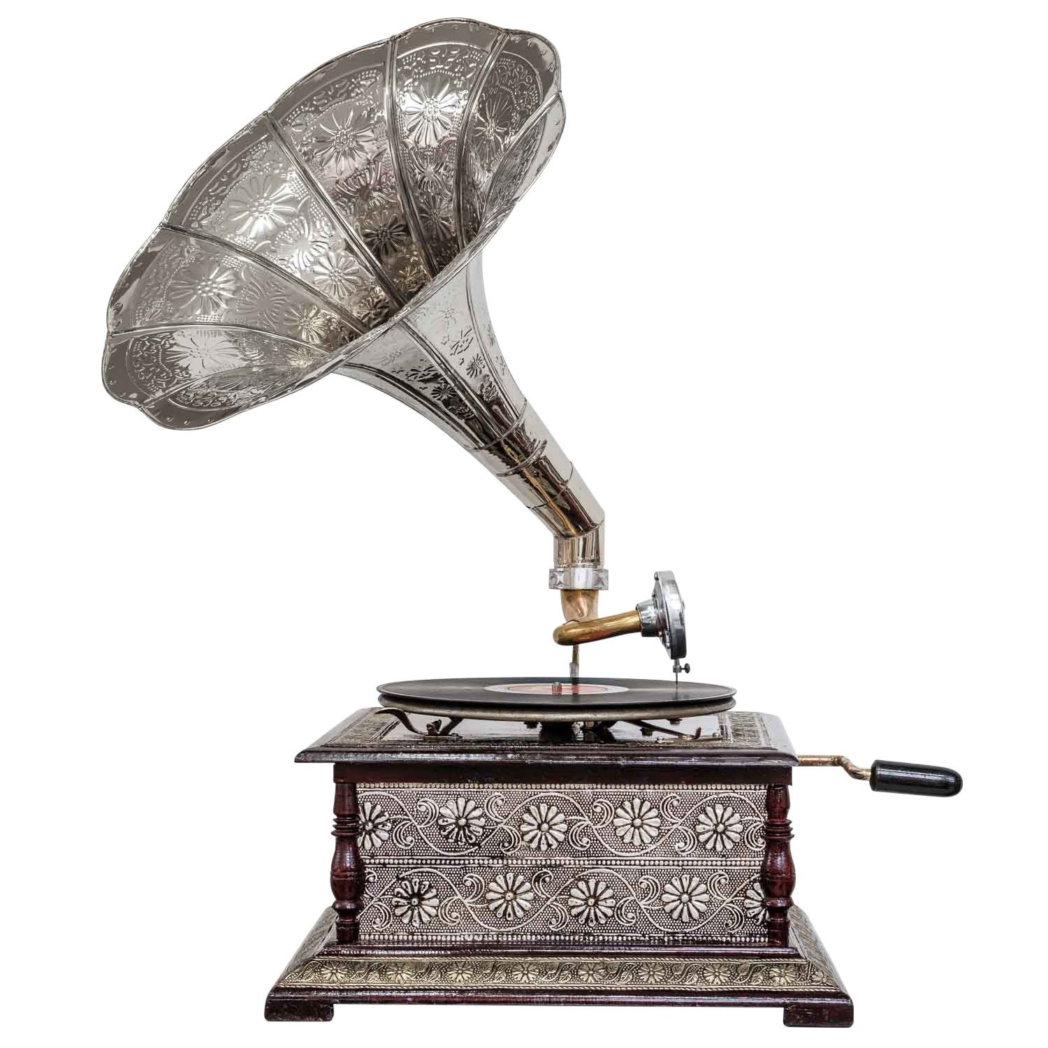 Trichter Antik-Stil Gramophone Dekoobjekt Grammofon Grammophon Messing Dekoration Aubaho