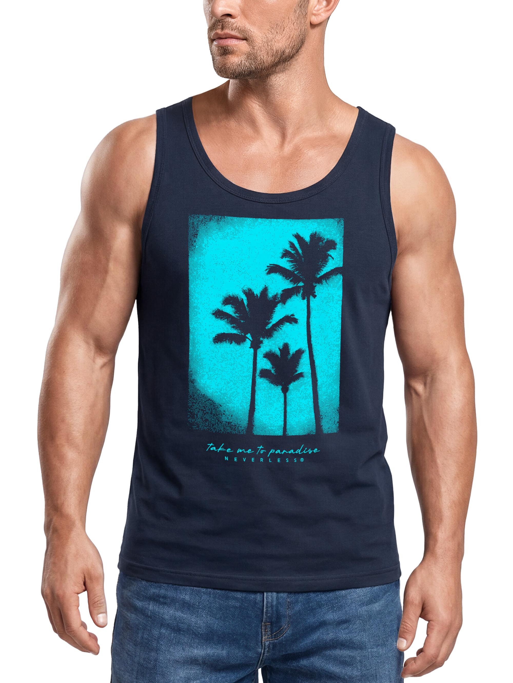 Tanktop Herren Tank-Top Palmen Fotoprint Vintage Retro Style Sommer Fashion