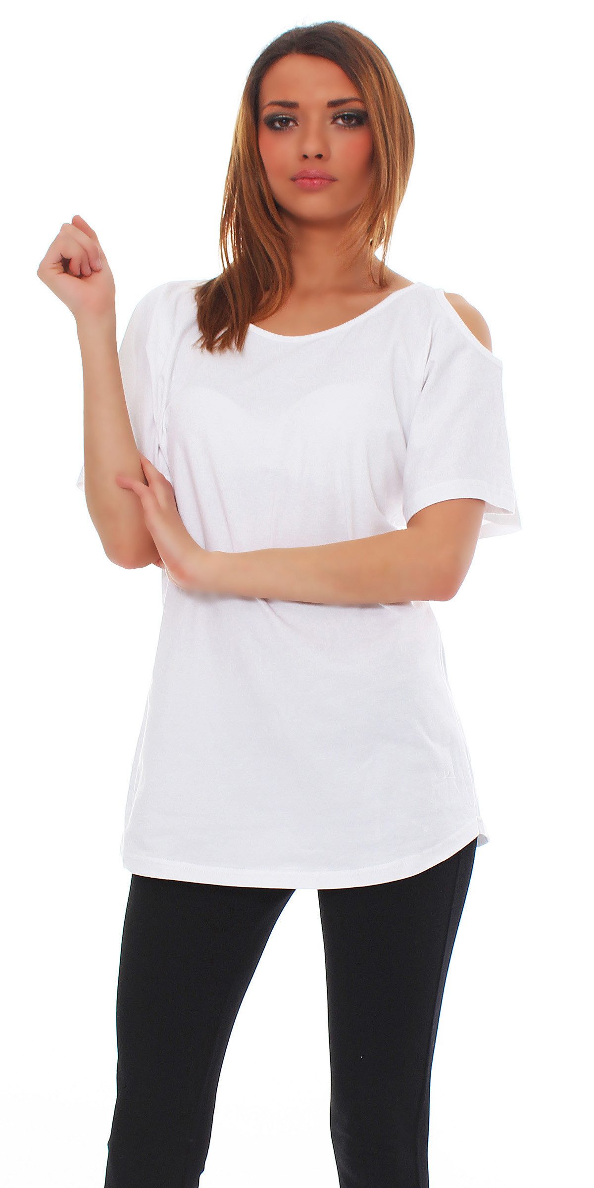 Mississhop Langarmshirt Trendiges Damen-Shirt mit Cut-Out-Ärmeln M. Klara