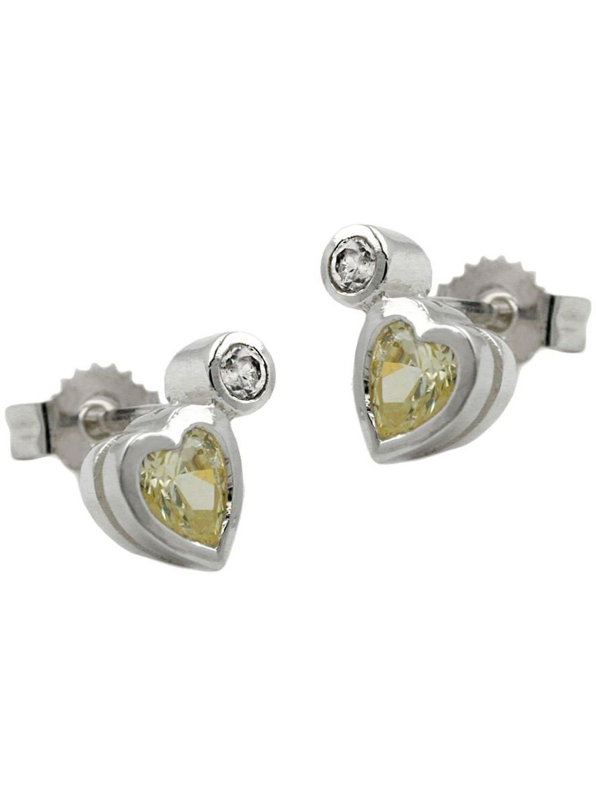Gallay Paar Ohrstecker Ohrring 8x5mm Herz mit Zirkonia und synthetischem Peridot Silber 925 (1-tlg)