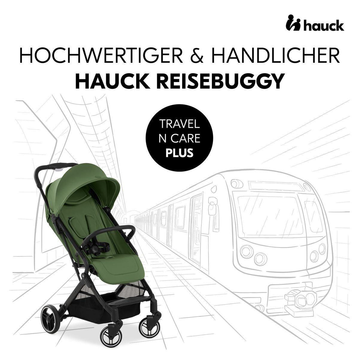 Hauck Kinder-Buggy Travel N Care Plus - Green, Reisebuggy & Sportwagen mit Liegeposition nur 7,2 kg inkl. Zubehör