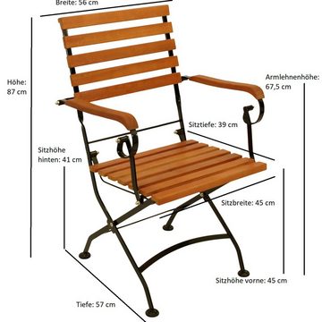 DEGAMO Garten-Essgruppe HOFGARTEN, (3-tlg), 2x Sessel, 1x Tisch rund 75cm, Stahl schwarz, Eukalyptus