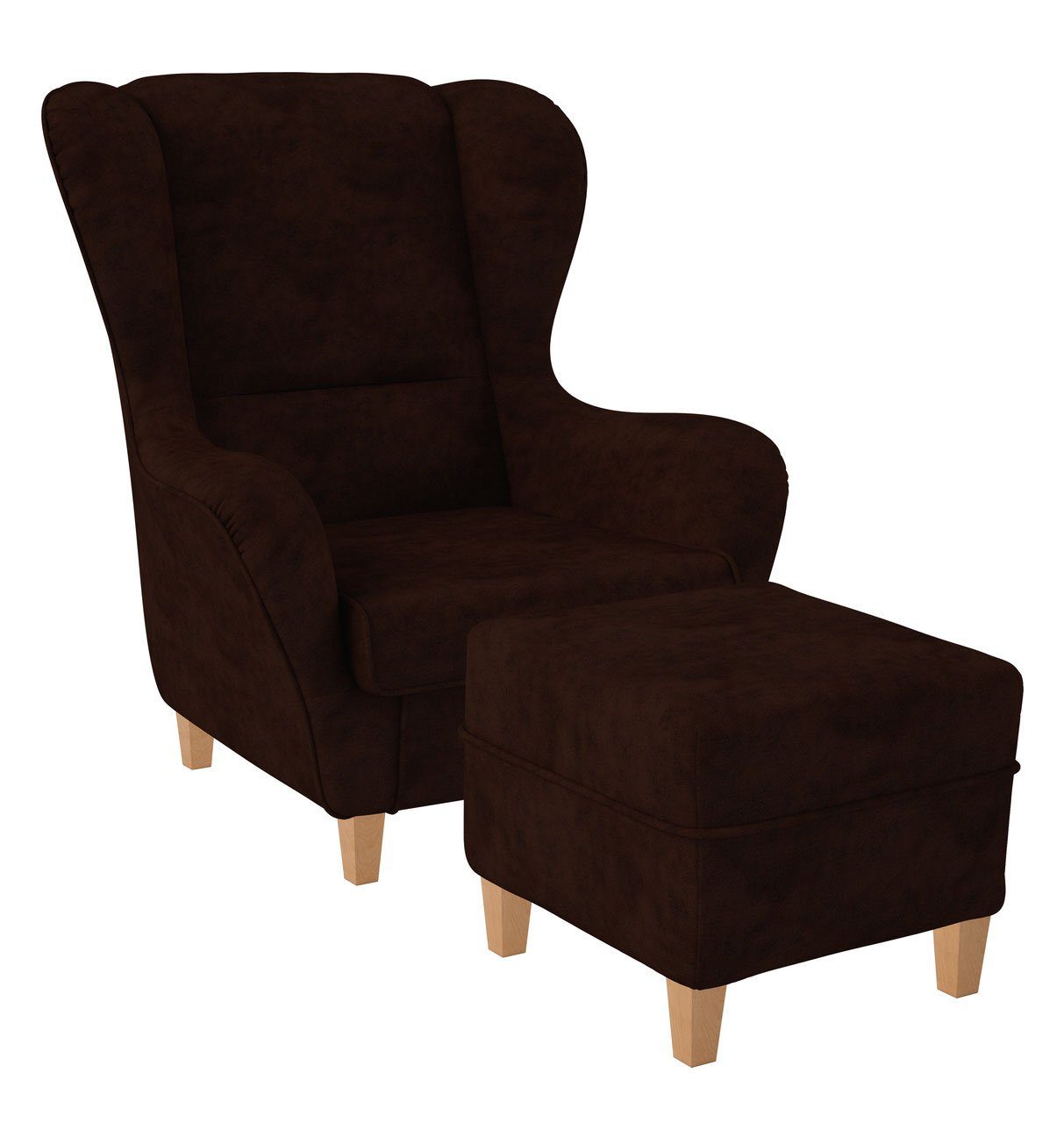 Supellex Ohrensessel Sofia Relaxsessel mit Hocker Kunstleder Texas Schoko