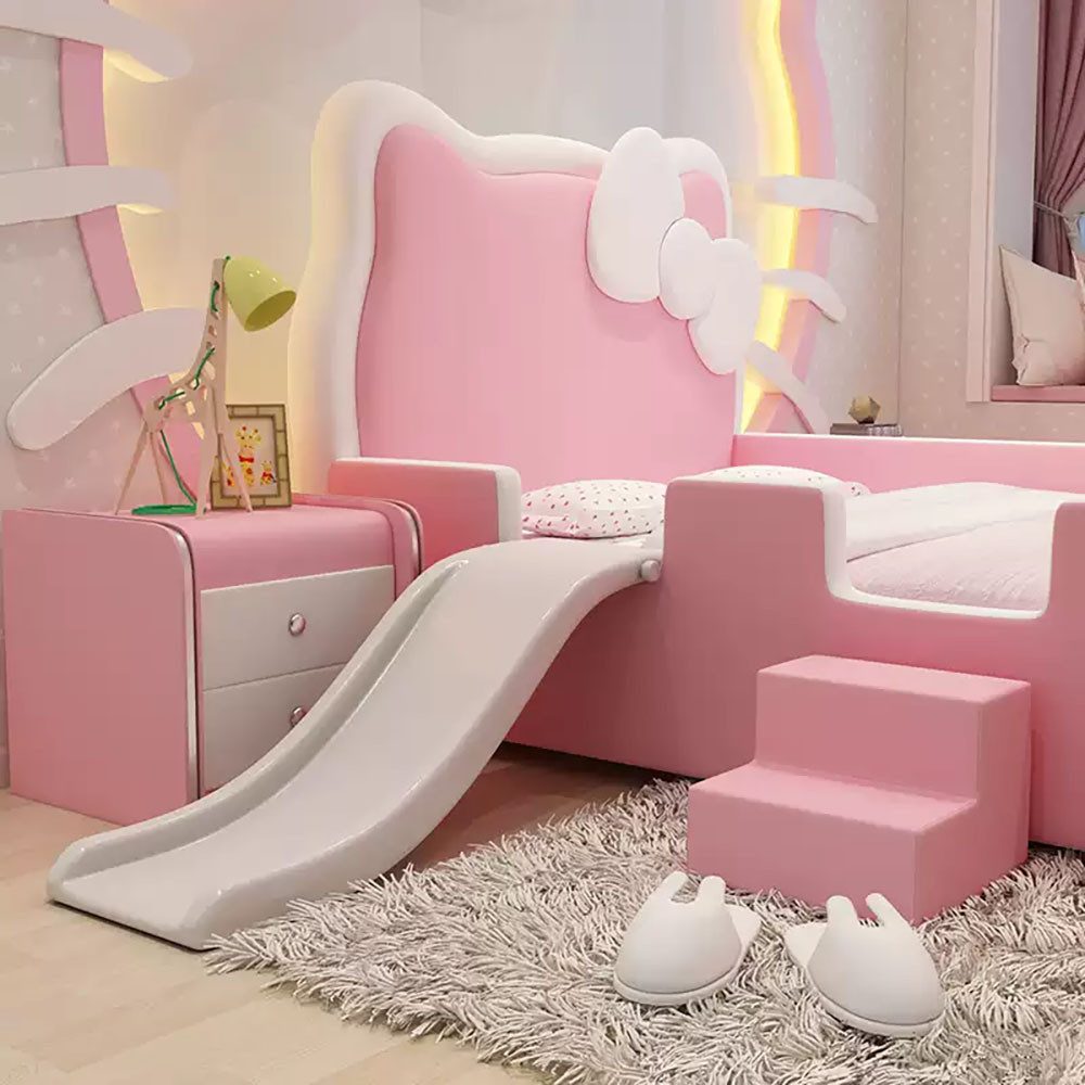 Muxing Kinderbett in Katzenform mit Rutsche, weich gepolstert (1-tlg), ohne Matratze, 120×190cm, rosa