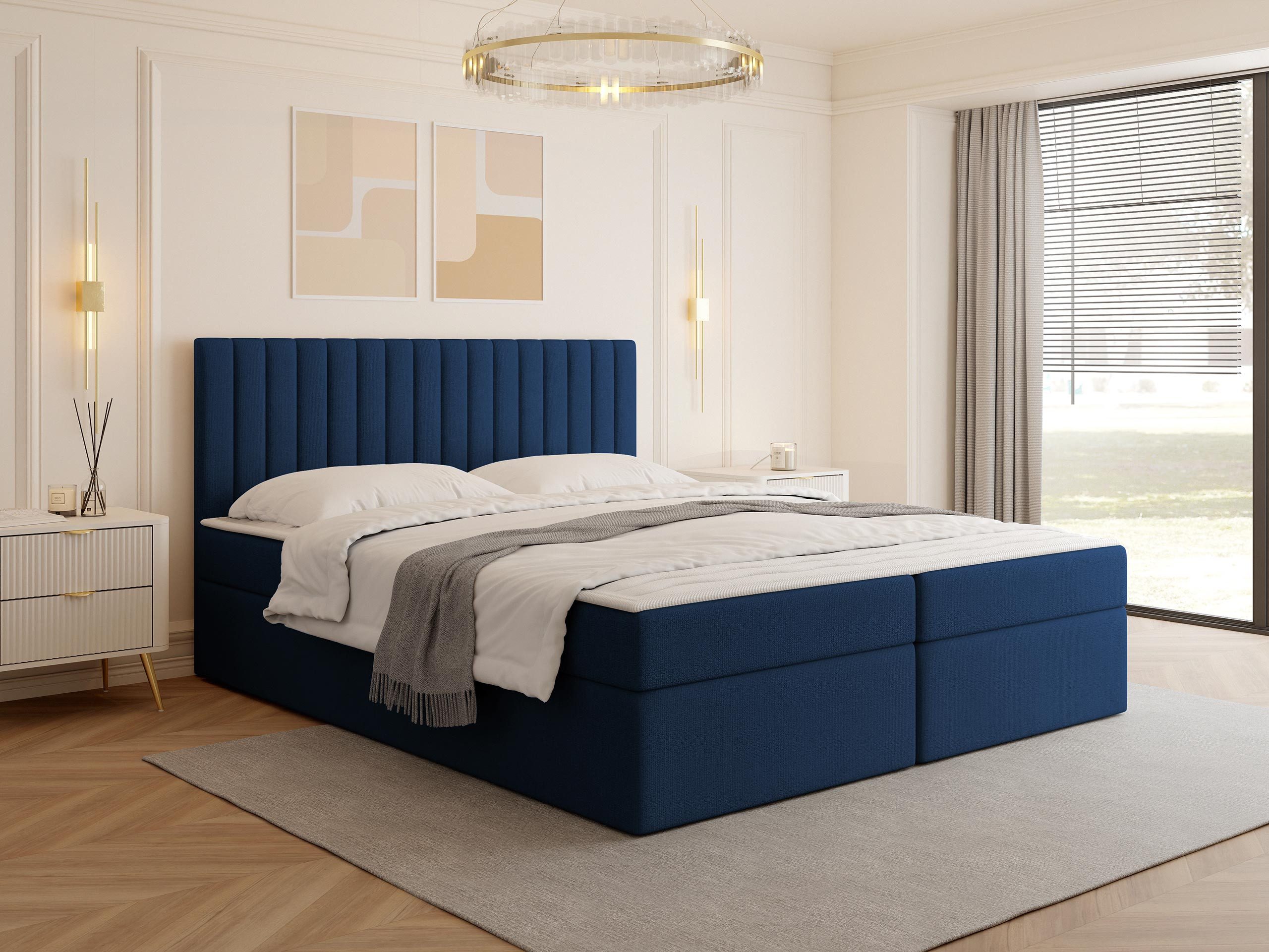 MIRJAN24 Boxspringbett Tirulo (mit zwei Bettkästen für die Bettwäsche), 140/160/180x200 cm, Polsterkopfteil