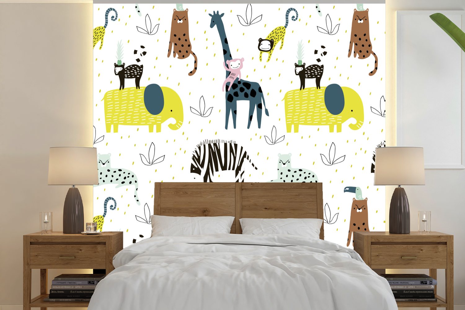 (5 Dschungel St), MuchoWow - Matt, Wandtapete oder Fototapete bedruckt, Wohnzimmer - Vinyl Giraffe Affe, Schlafzimmer, Tapete für