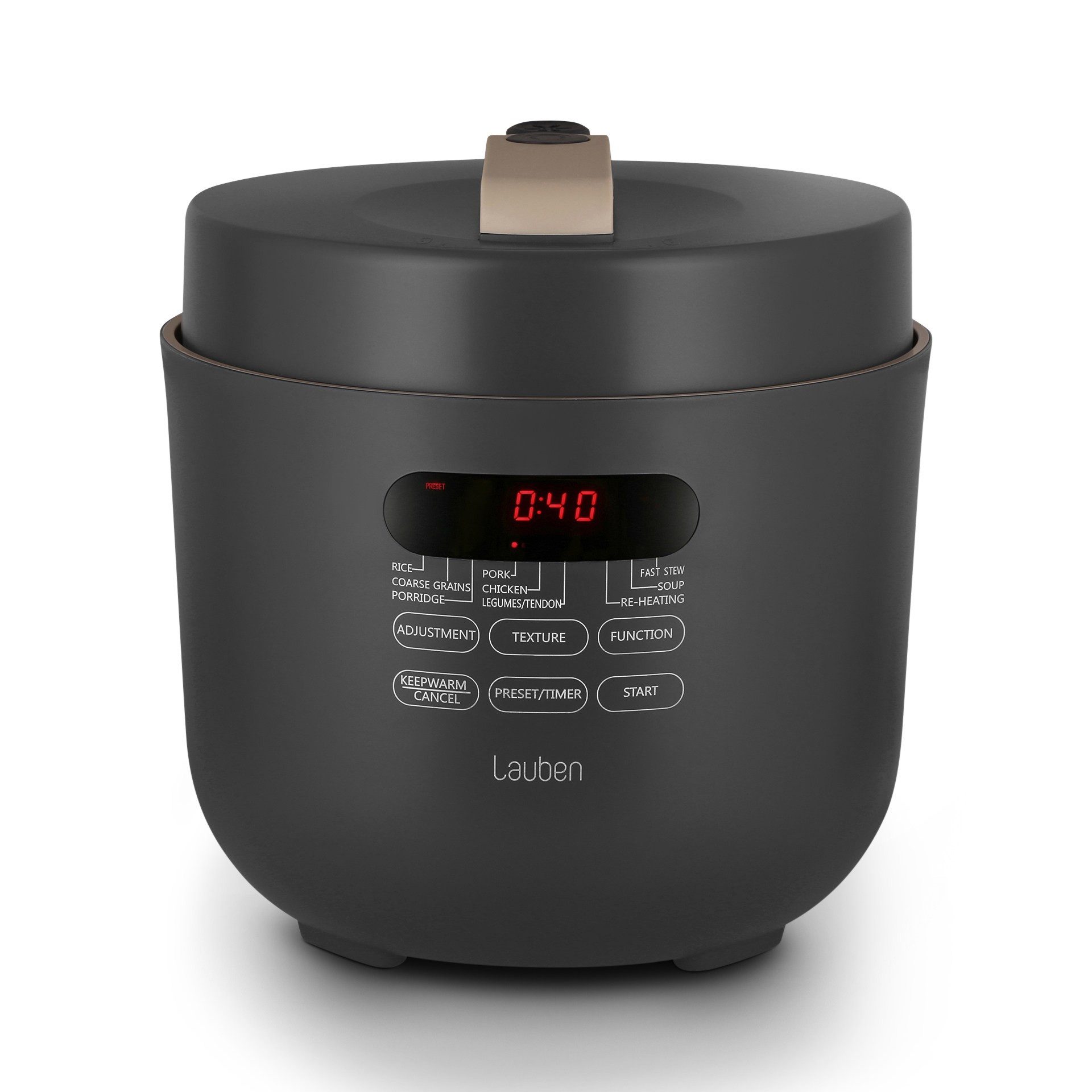 Lauben Schnellkochtopf Electric Pressure Cooker 5000AT, Druckkochtopf, 9 Programme, 5 Liter, Aluminium, Reiskocher, Multikocher, One-Touch-Ventil