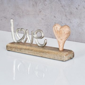 Levandeo® Deko-Schriftzug, Schriftzug Love L25,5cm Metall Silber Mango Holz Tischdeko Deko