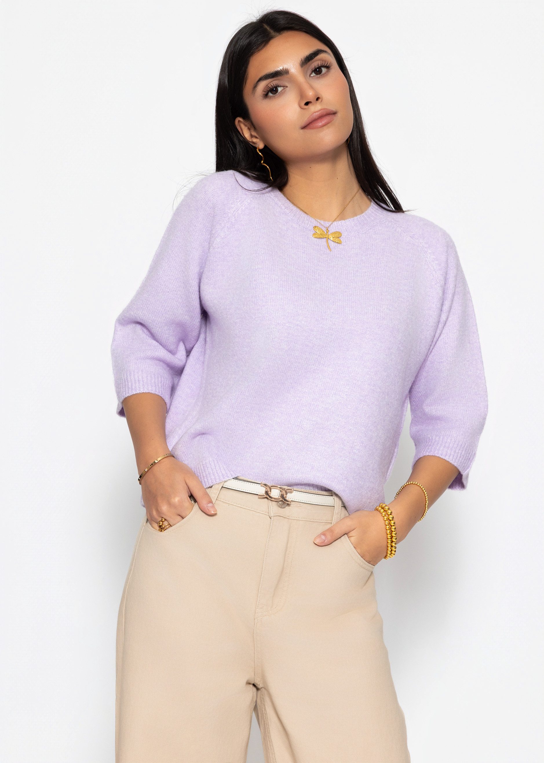 SASSYCLASSY Strickpullover Strickoberteil mit halblangen Ärmeln für Damen 66