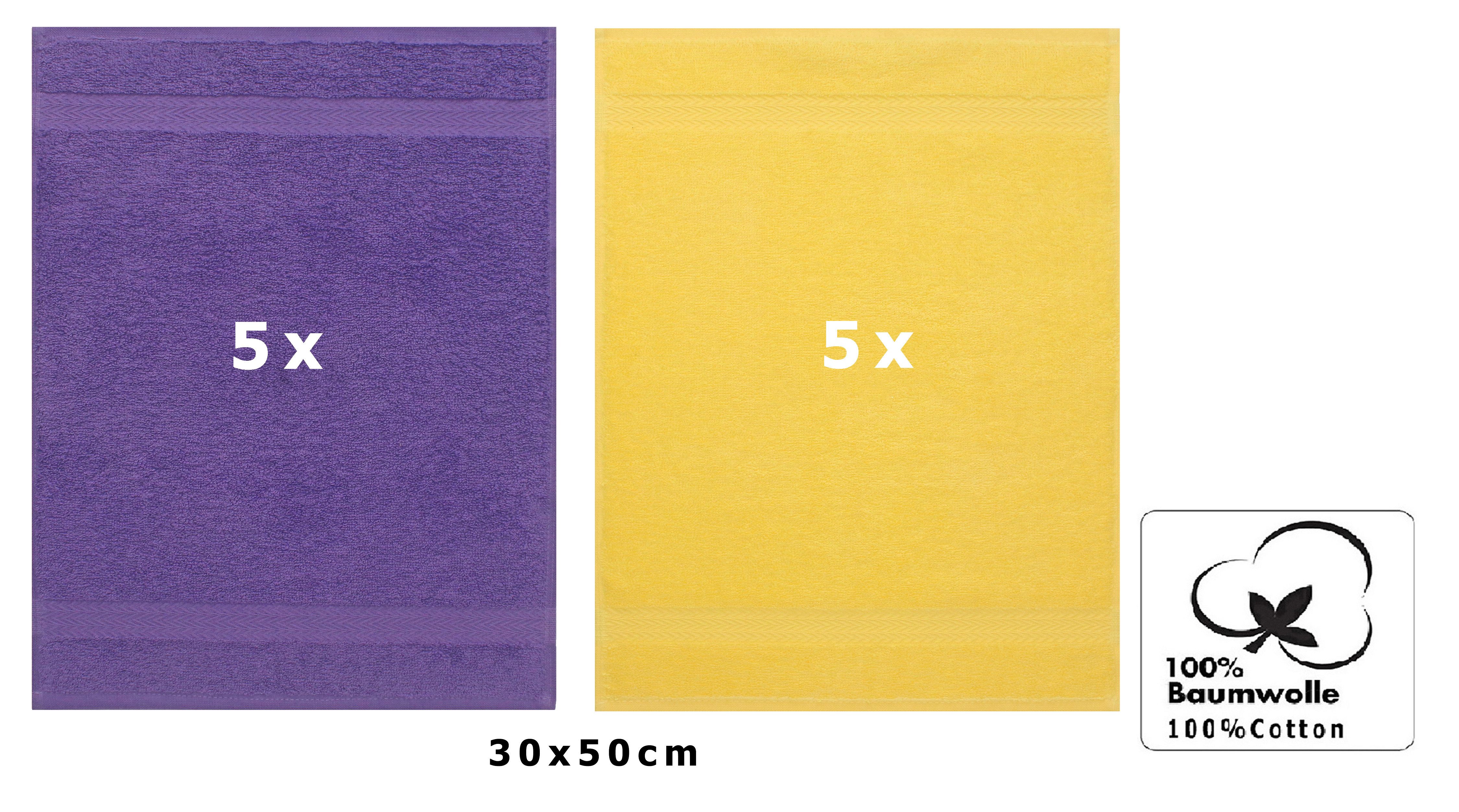 Betz Gästehandtücher 10 er Gästetuch-Set Premium 30x50 cm Farbe lila und gelb, 100% Baumwolle (Set in zwei Farben)