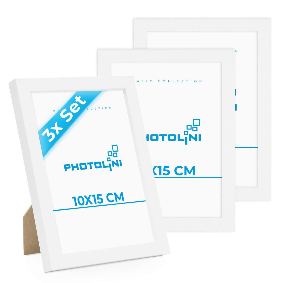 PHOTOLINI Bilderrahmen 3er Set, stabiles MDF-Holz, mit Acrylglas, extra Zubehör