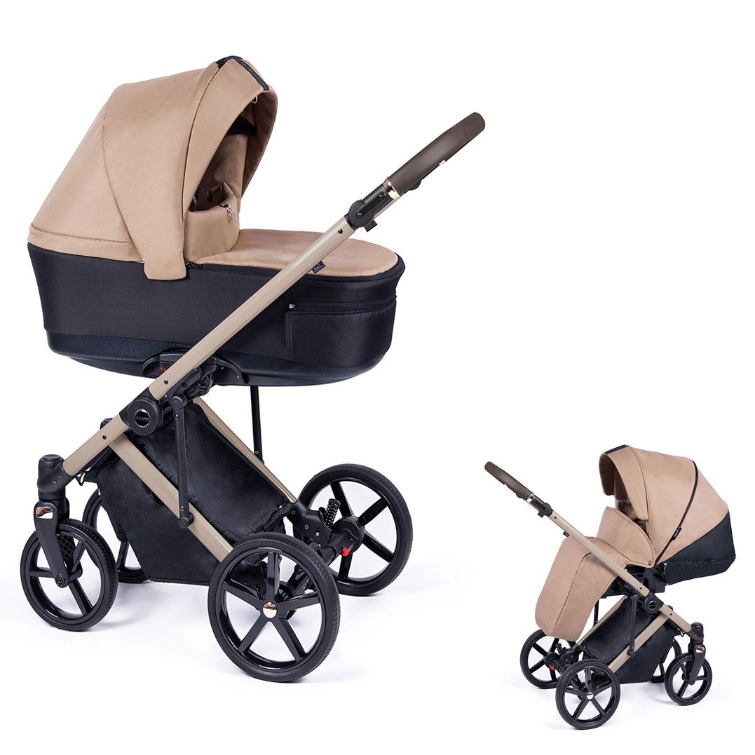babies-on-wheels Kombi-Kinderwagen 2 in 1 Kinderwagen-Set Fado - 14 Teile - in 24 Designs Braun = Gestell beige