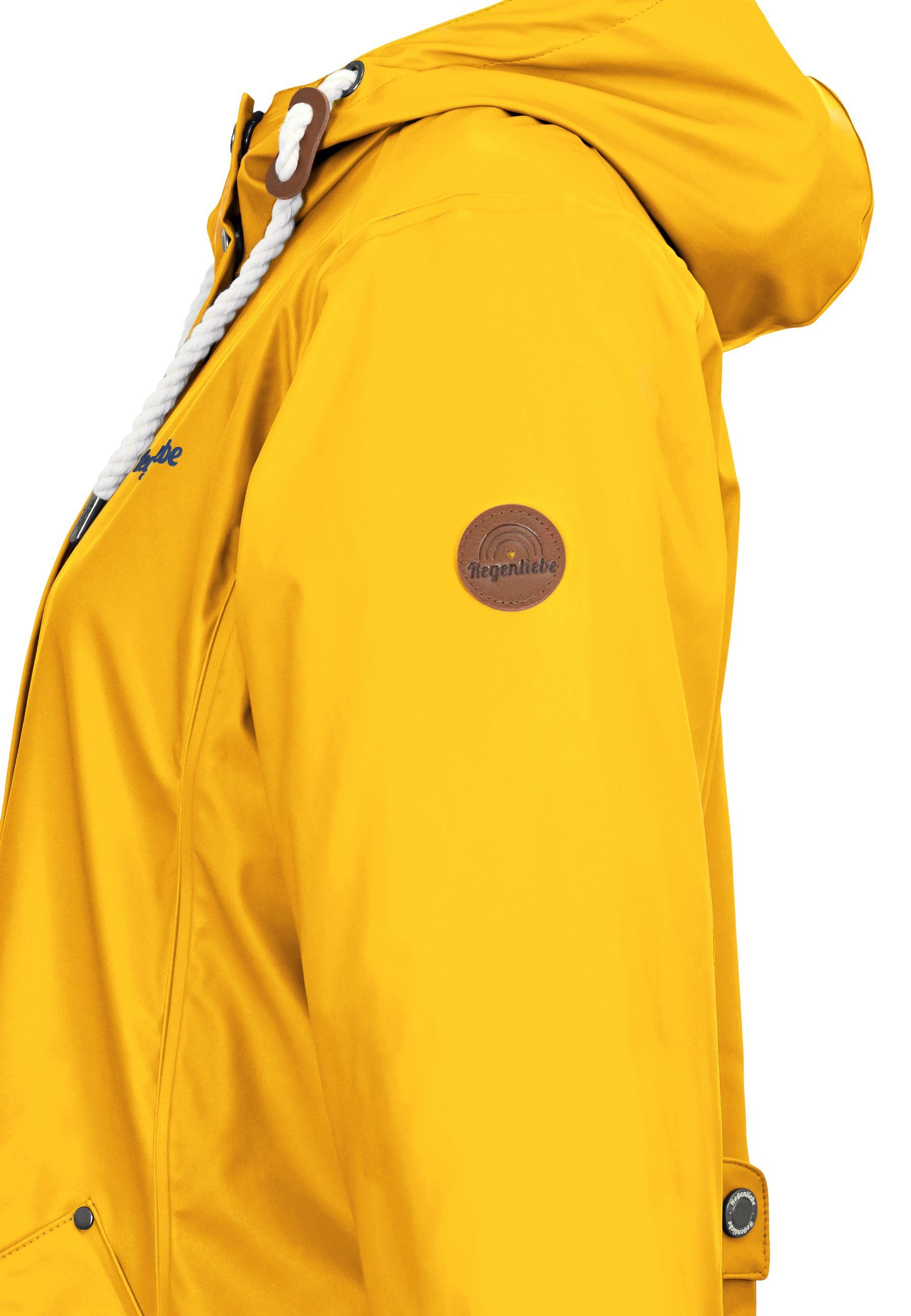 gelb Regenmantel Friesennerz verstellbaren Kapuze Regenjacke mit Regenliebe taillierter