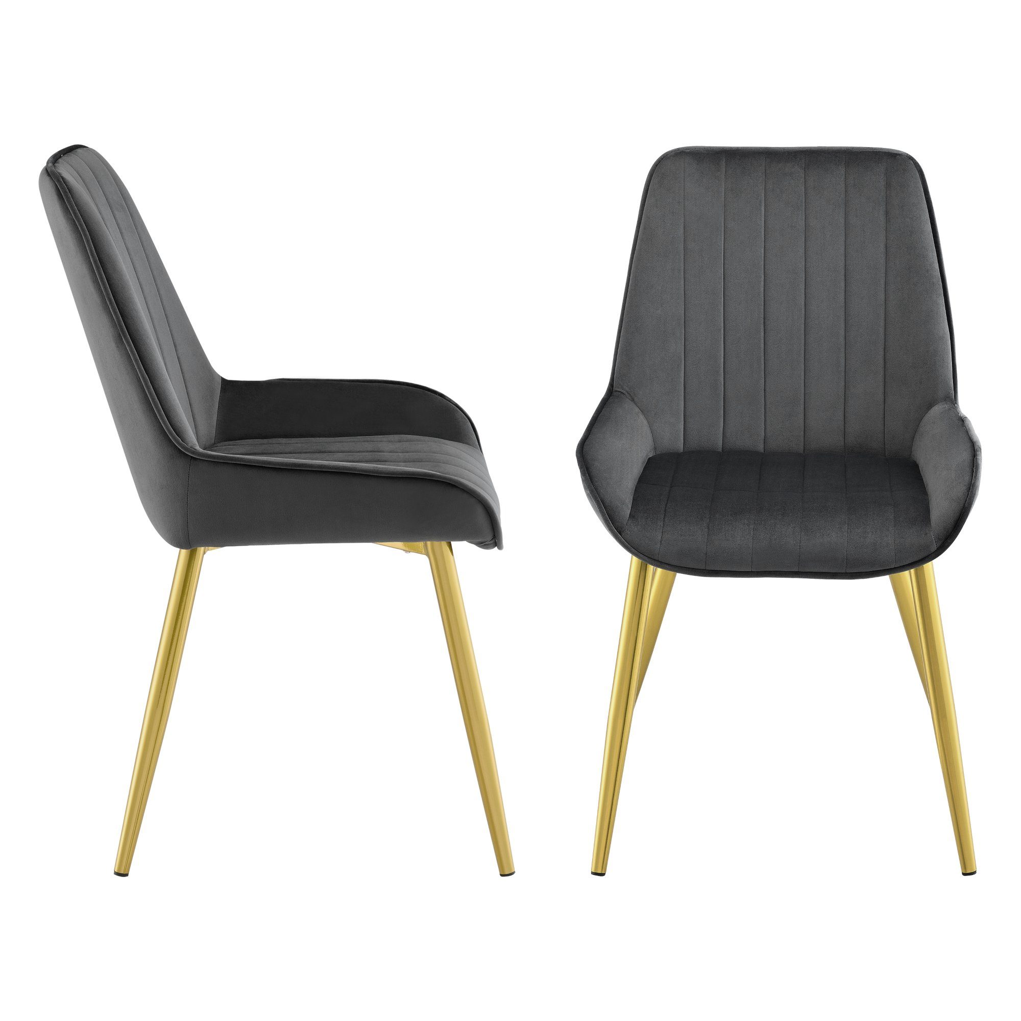 en.casa Esszimmerstuhl (2 St), »Lyngdal« Polsterstuhl 2er Set dunkelgrau goldfarben