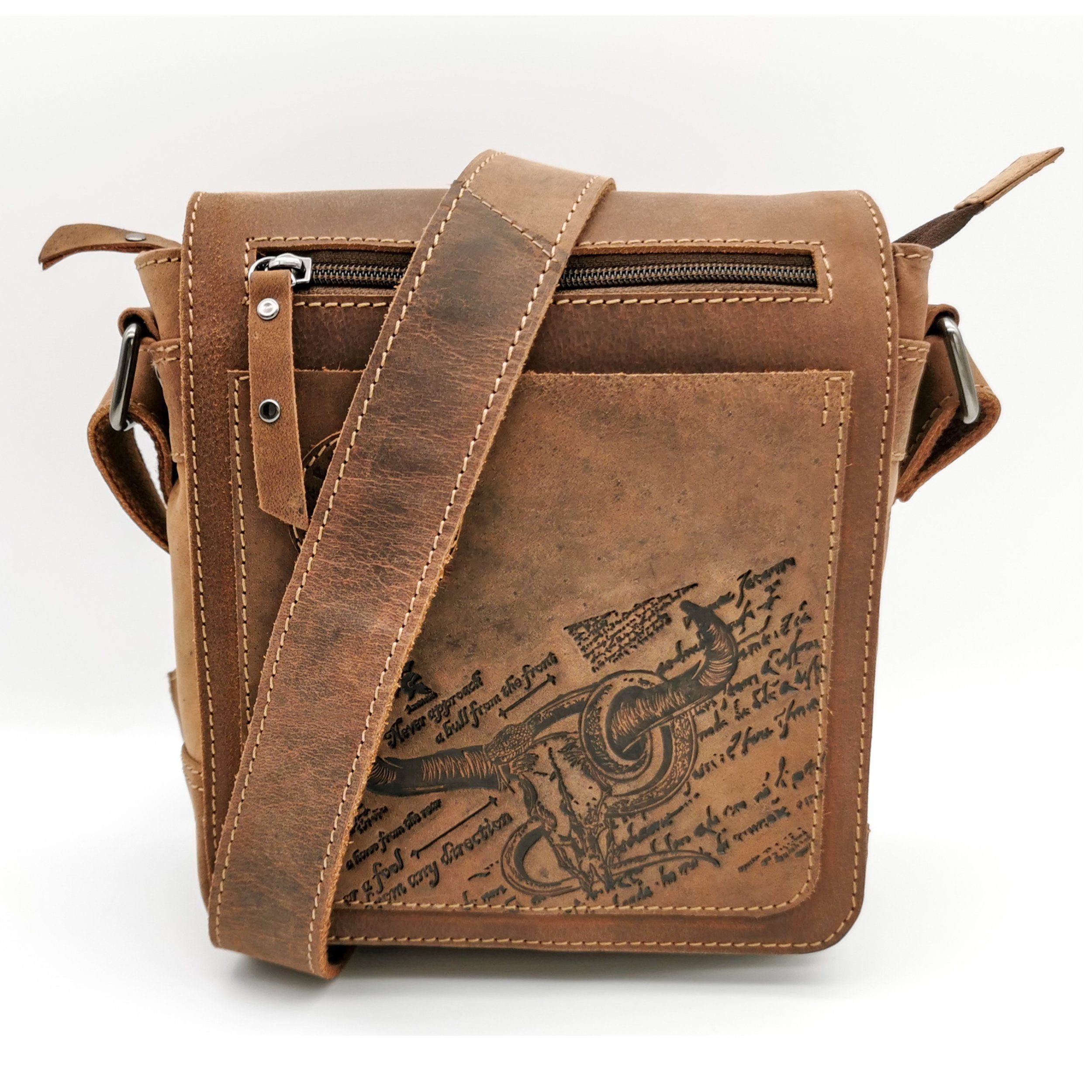Landleder Messenger Bag BULL & SNAKE -Universal- Umhängetasche, Echtes Büffelleder