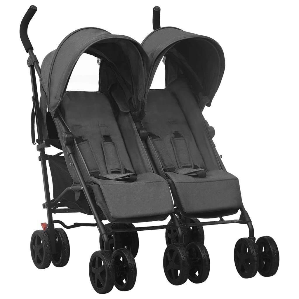 Zwillingsbuggy aus Stahl, Leinenstoff in Anthrazit
