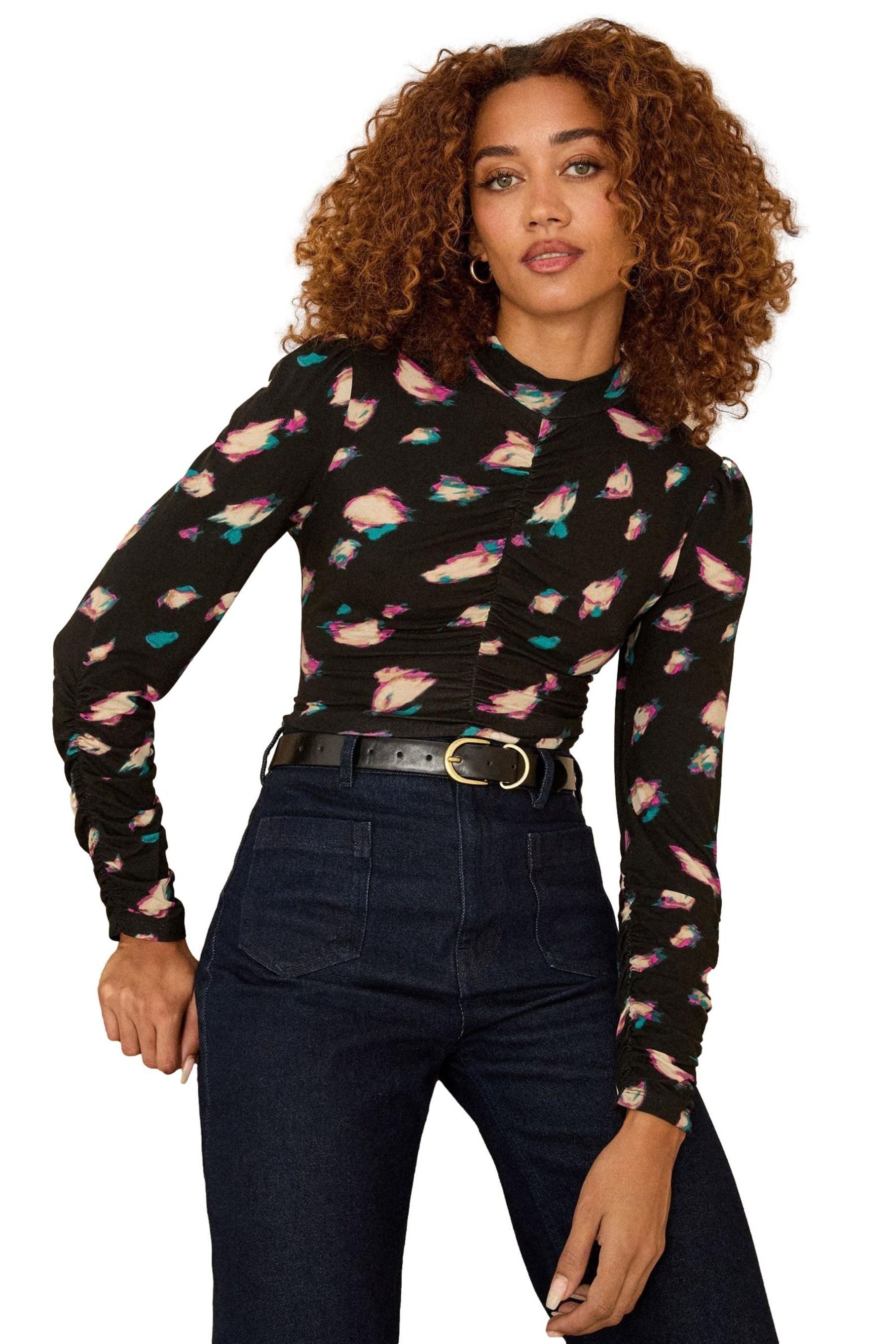 Langarmbluse Love & Roses Jersey-Oberteil mit Trichterkragen