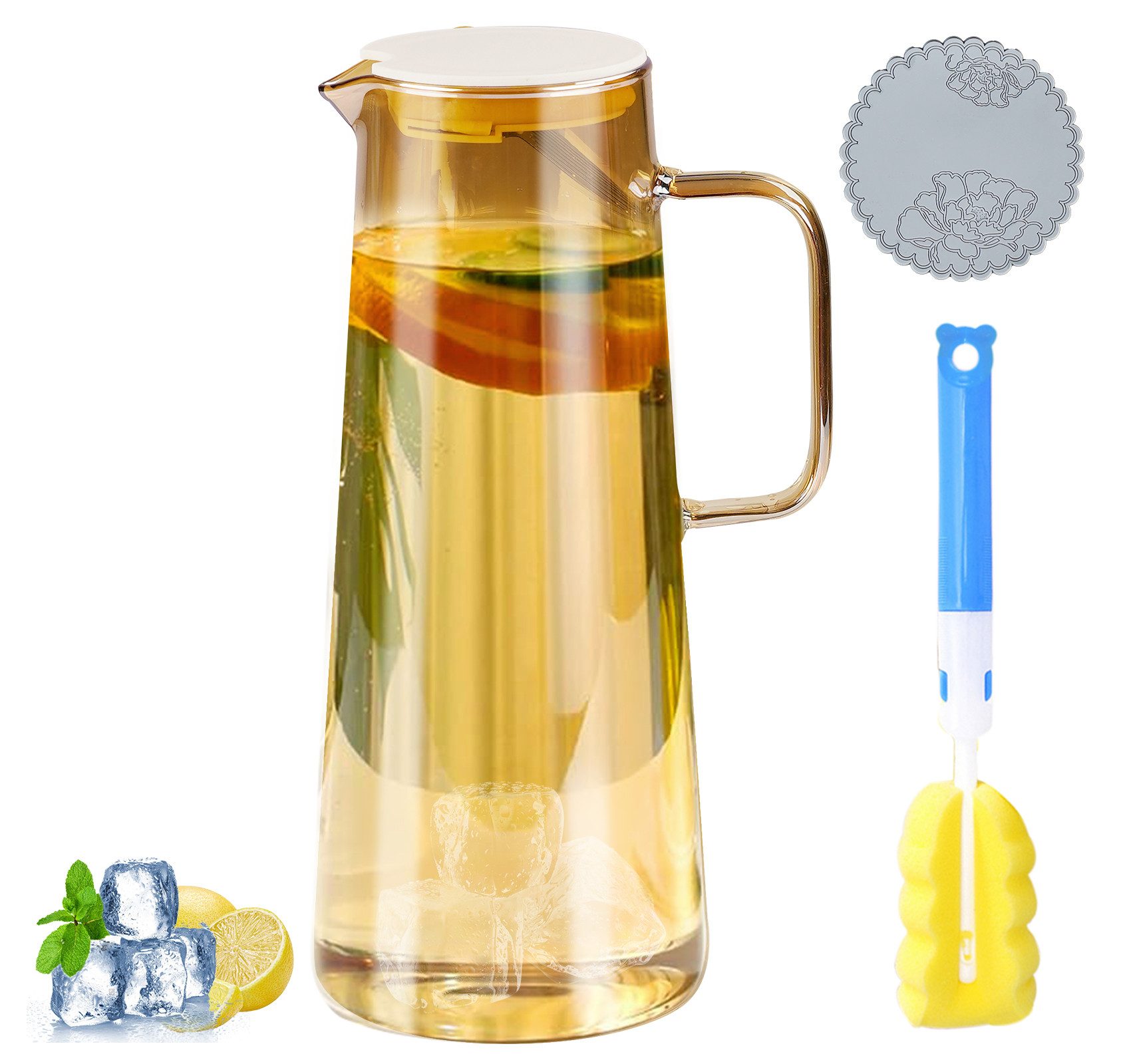 Karaffe 1,8L, Wasserkaraffe, Hitzebeständig Glas, Eistee Krug, -30°C~150°C