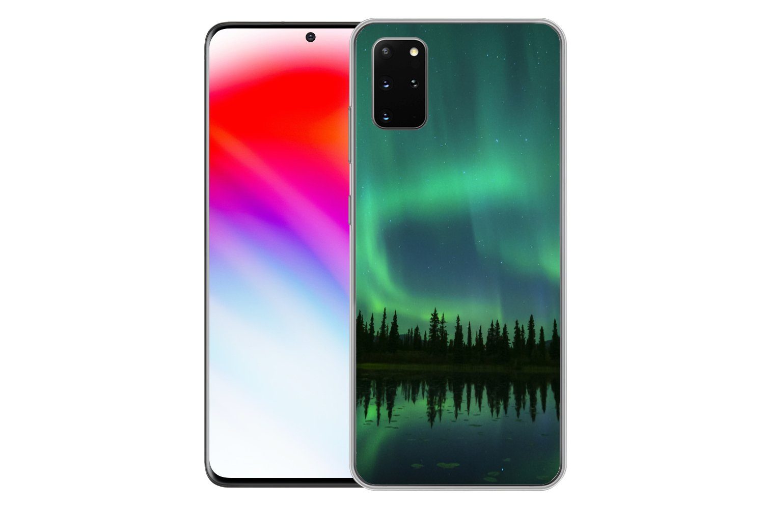 MuchoWow Handyhülle für Samsung Galaxy S20 Plus Nordlicht - Bäume - Wasser - Alaska, Phone Case, Silikon, Schutzhülle Dünn
