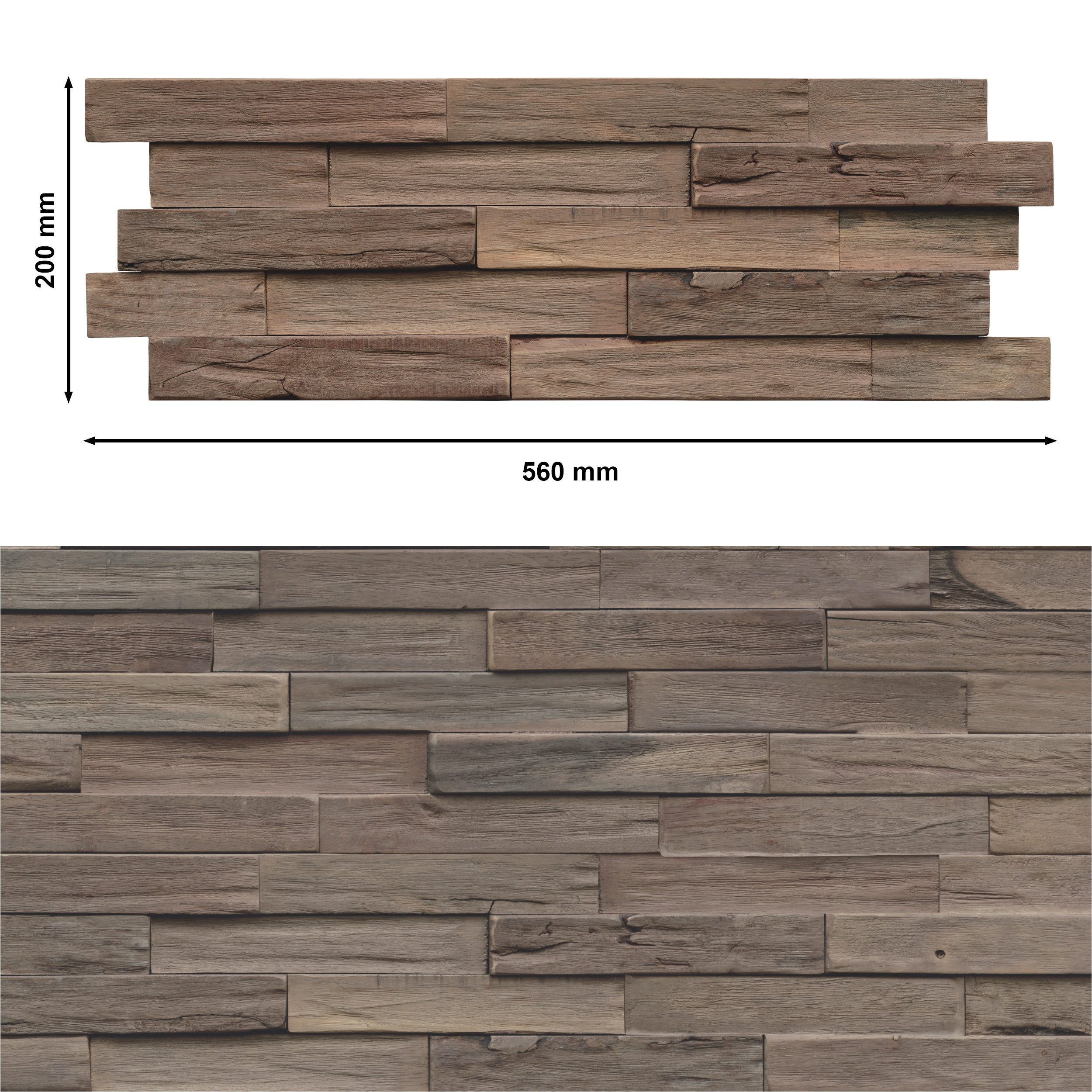 INDO 3D Wandpaneel Driftwood Hevea echte Altholz Wandverkleidung zum kleben, BxL: 20,00x56,00 cm, 0,11 qm, (Packung mit 1.01 qm, Versandkostenfreie Lieferung) s – Bild 4 von 5