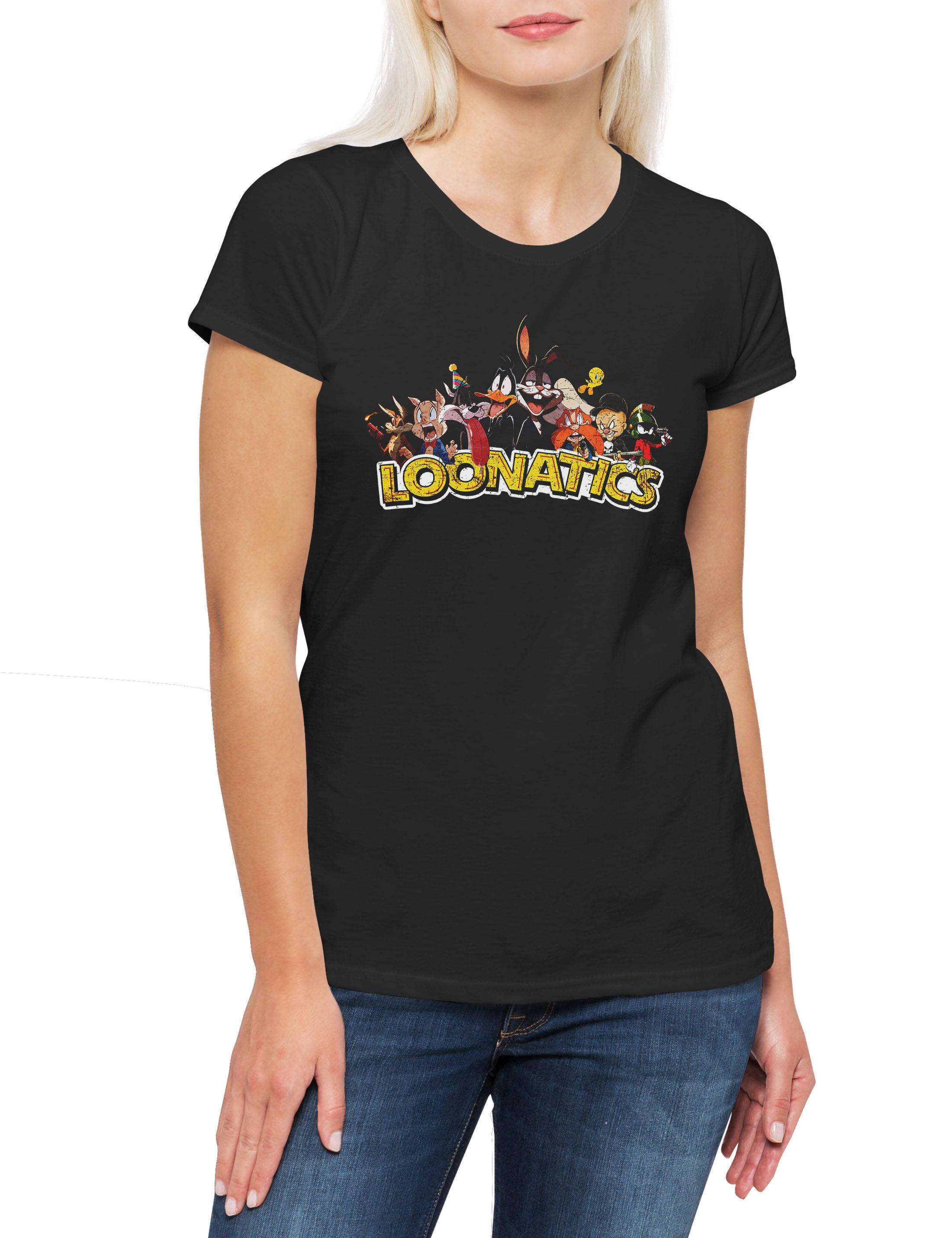 Print-Shirt Loonatics Damen T-Shirt Logo Toon Cartoon Comic Bugs Bunny Pig