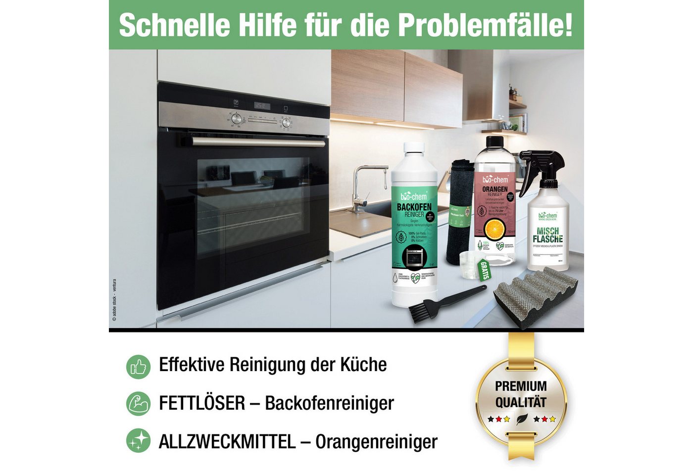 Thumbnail - bio-chem Küchen Power Set 7-teilig – Fettlöser & Zubehör – bio-chem Küchenreiniger