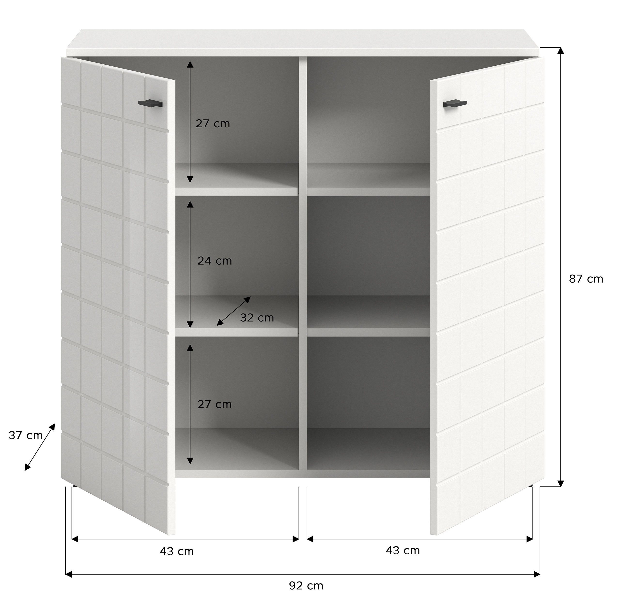 Newroom Kommode Weiß 86 cm, Kommode Weiß Hochglanz Sideboard Highboard Modern Elegant Wohnzimm...