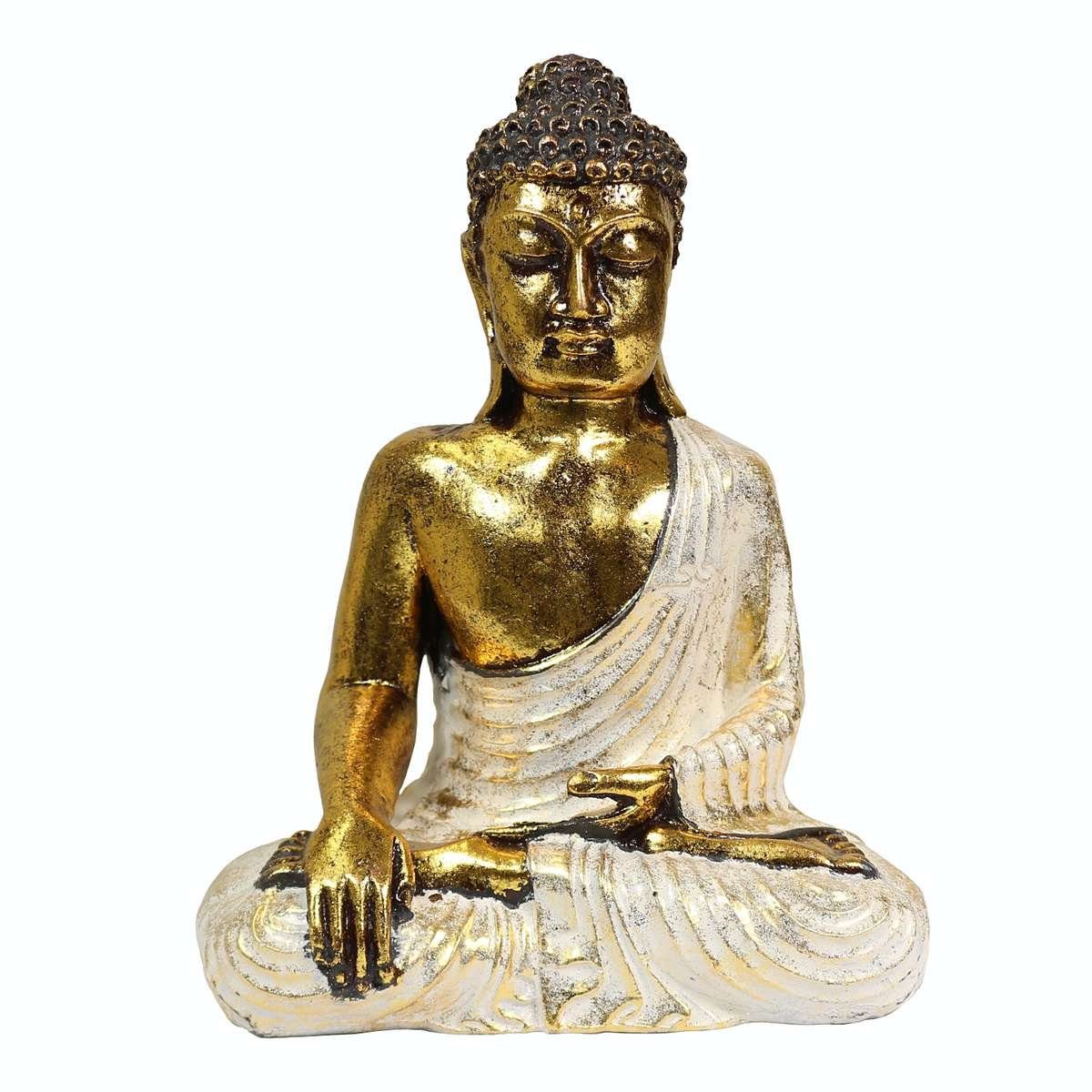 Oriental Galerie Dekofigur Buddha Resin in Ursprungsland traditionelle im Handarbeit 25 St), (1 Gold cm Weiß Herstellung
