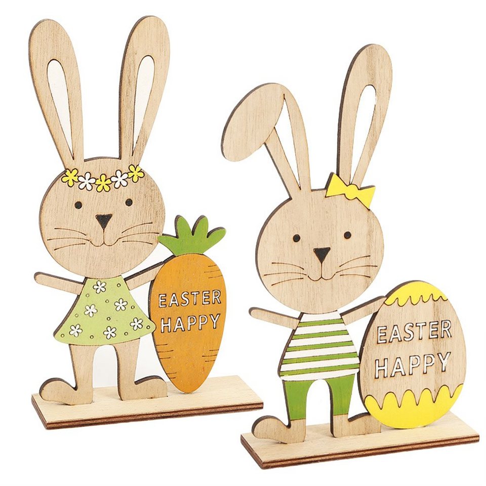 OUSPO Dekoobjekt Osterhase Deko aus Holz,2er Set Deko Aufsteller für Ostern  (2 St)