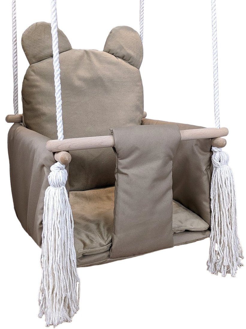 Pamek Einzelschaukel Suße Kinderschaukel Babyschaukel mit Gurt Schaukel Holz Geschenk, Dicke Metallringe zum aufhängen.