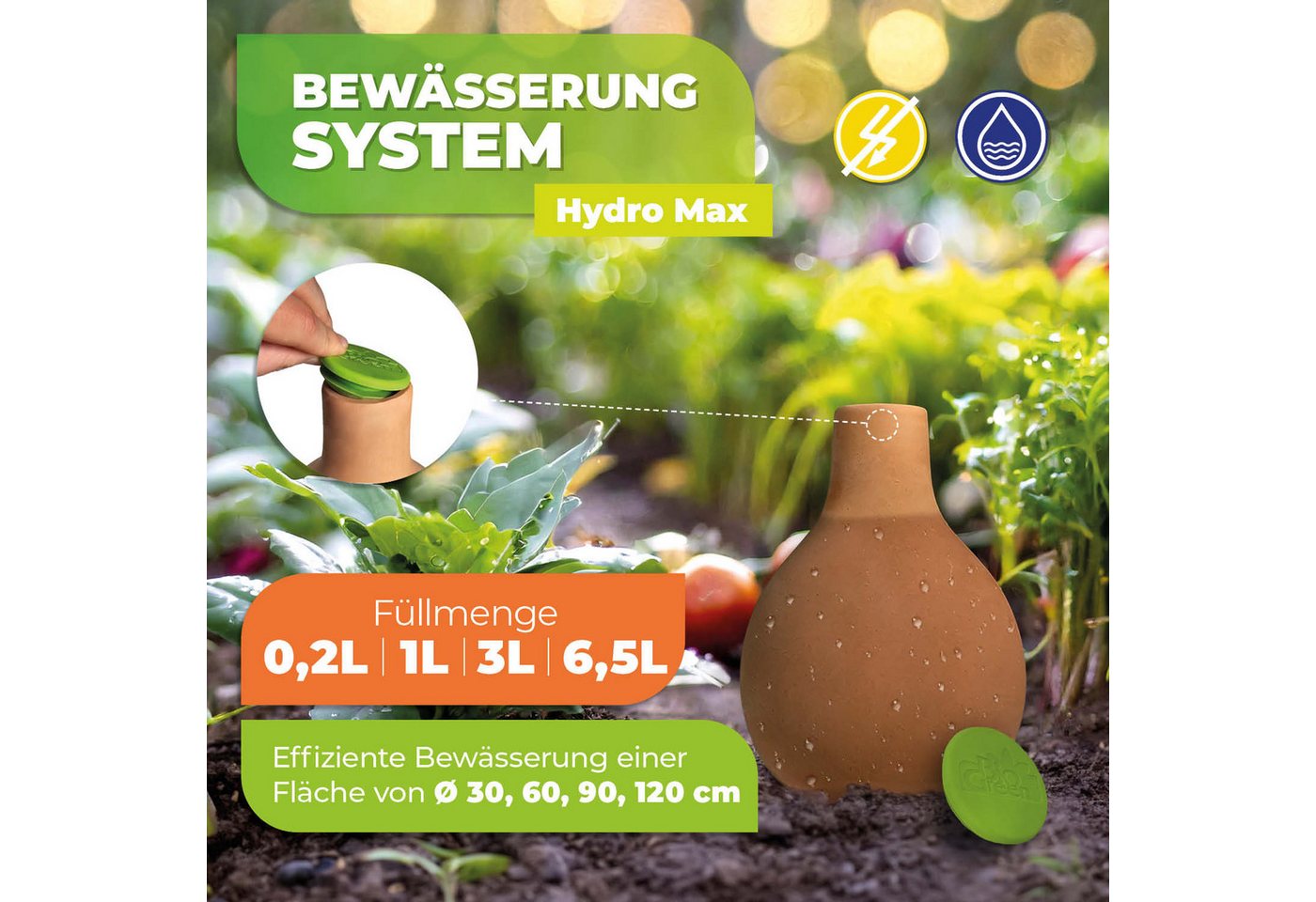 Thumbnail - Bio Green Bewässerungssystem Olla Pflanzenbewässerung "Hydro Max" in den Größen 1 L / 3 L / 6,5 L, (1-tlg)