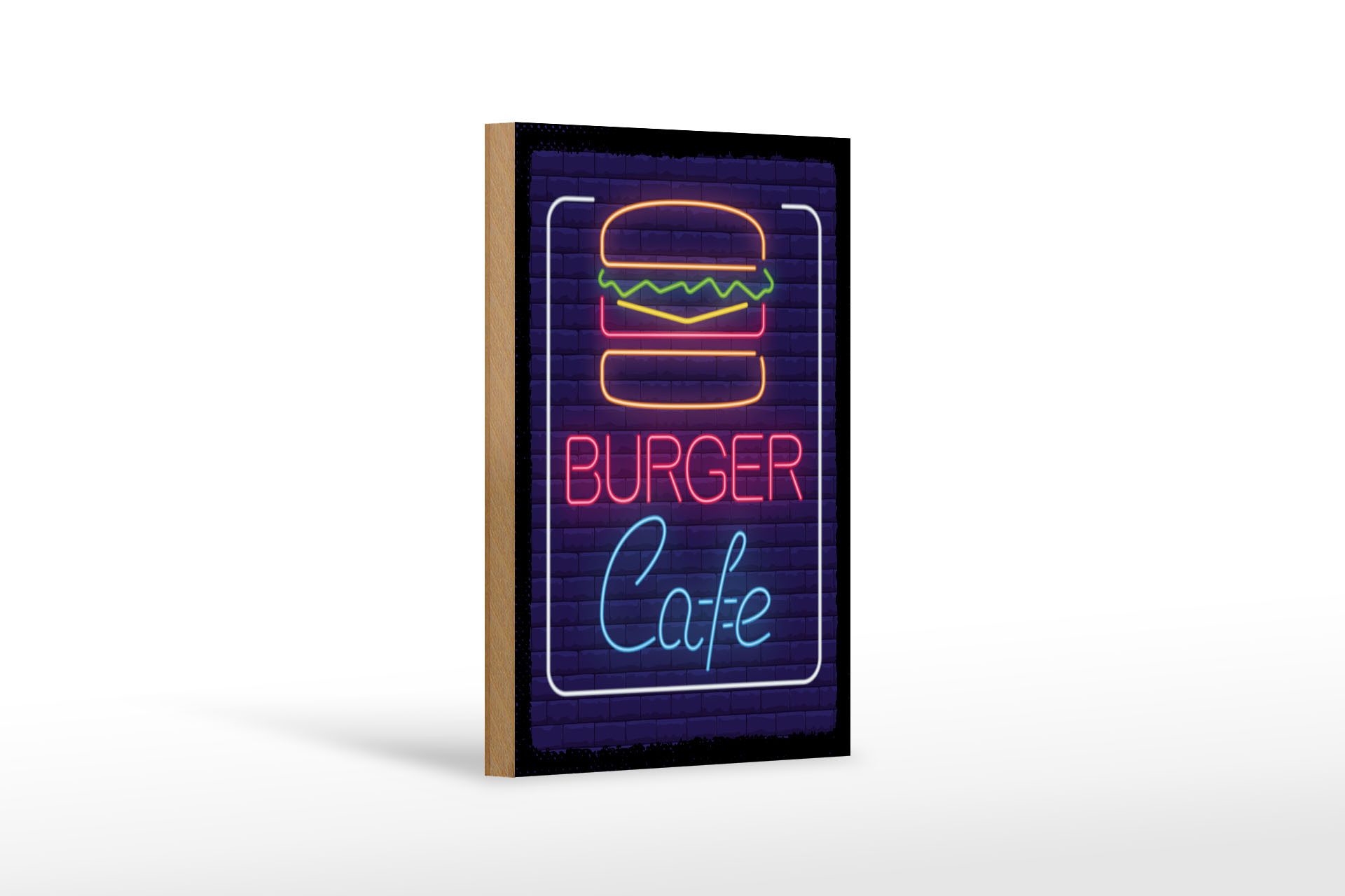 Femer GmbH Holzbild Hinweis 12x18 cm Burger Cafe Reklame, (1 St), Glatte Holzfaserplatte (MDF), vorn beschichtet