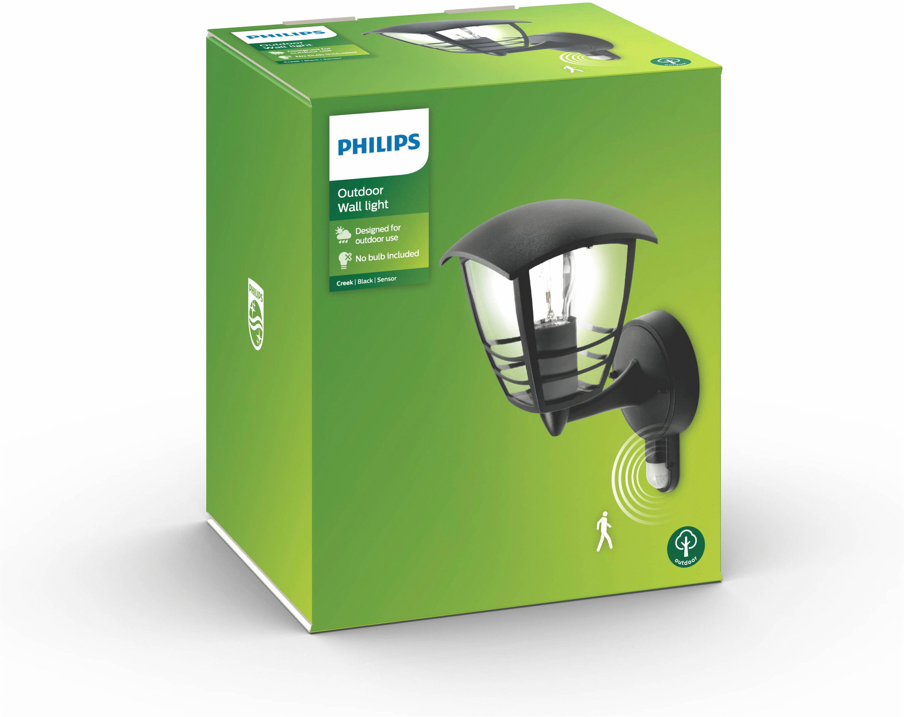 Philips Außen-Wandleuchte myGarden Creek, 1x60W, Schwarz, Bewegungsmelder, stehend, Abschaltautomatik, Bewegungsmelder, ohne Leuchtmittel