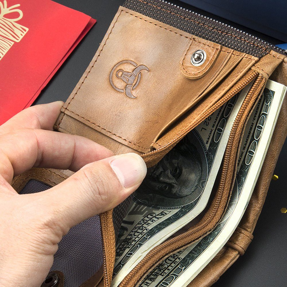 Vaxiuja Geldbörse Brieftasche mit Reißverschluss,Blocking Wallet Weiche Echtleder Bifold