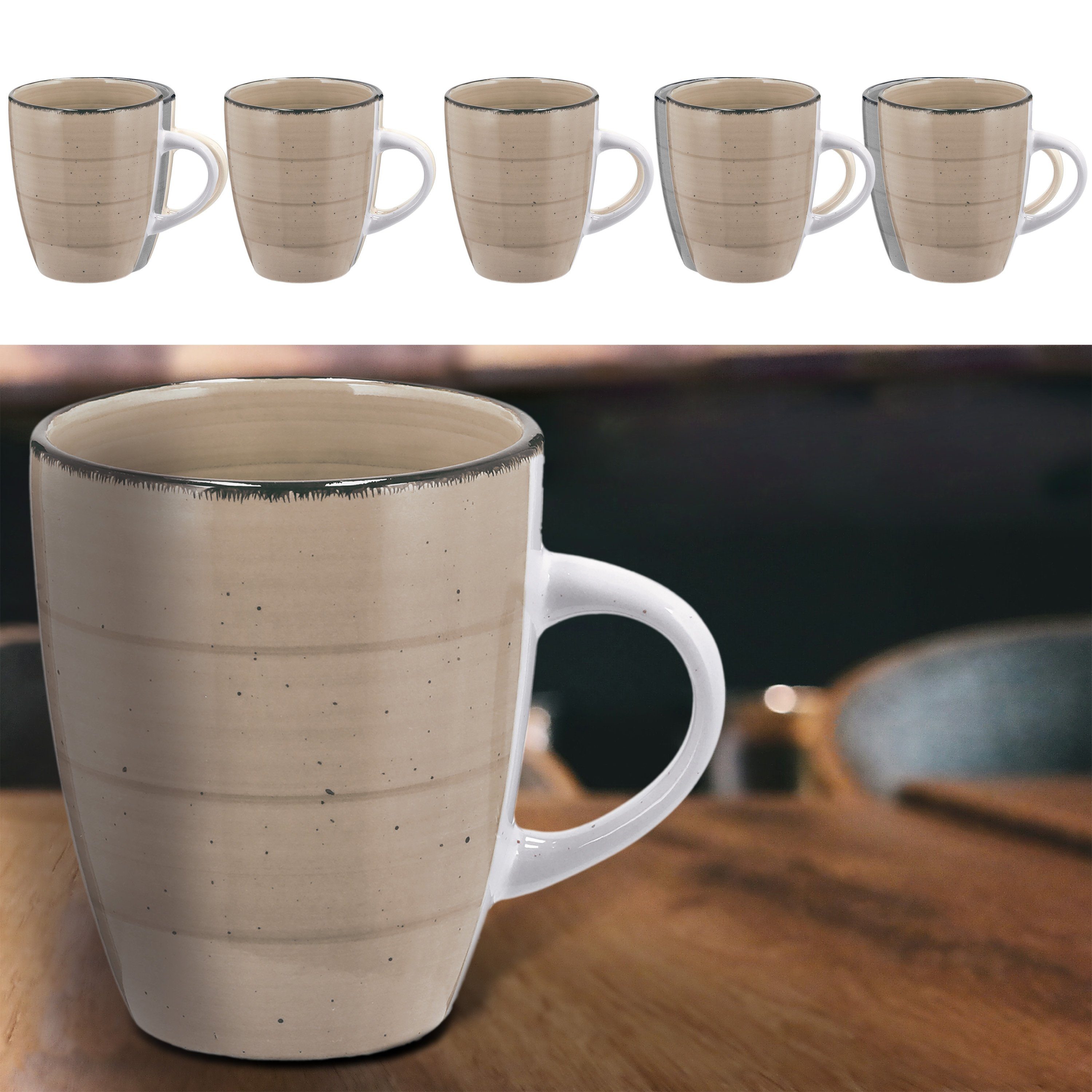 CEPEWA Tasse Kaffeebecher Steingut 6er Set beige 360ml 9x11cm Tasse Becher | Teebecher
