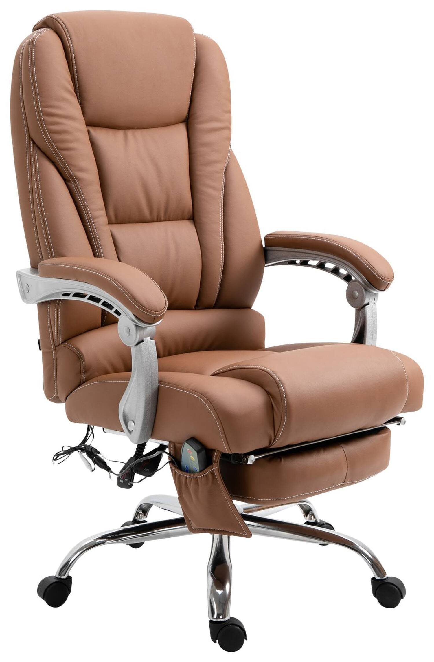 Bürostuhl (Schreibtischstuhl, Drehstuhl, TPFLiving Massagefunktion - Kunstleder und mit drehbar hellbraun höhenverstellbar Chefsessel, Pacira chrom 360° Metall XXL), - Gestell: Bürostuhl Sitzfläche: