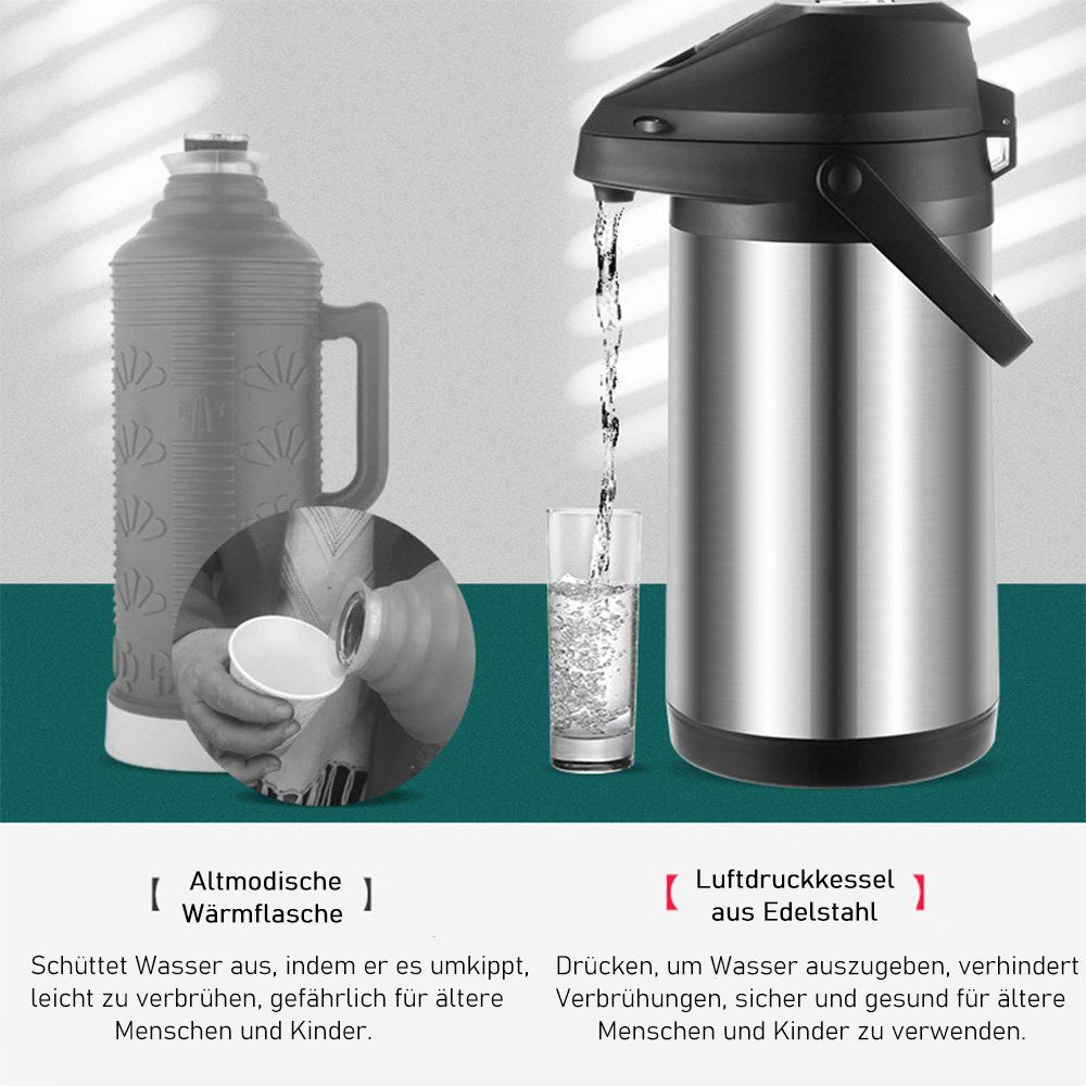 Edelstahl Isolierkanne Thermoskanne Kaffeekanne, 1.9 Isolierkanne zggzerg l 1,9L- Pumpkanne