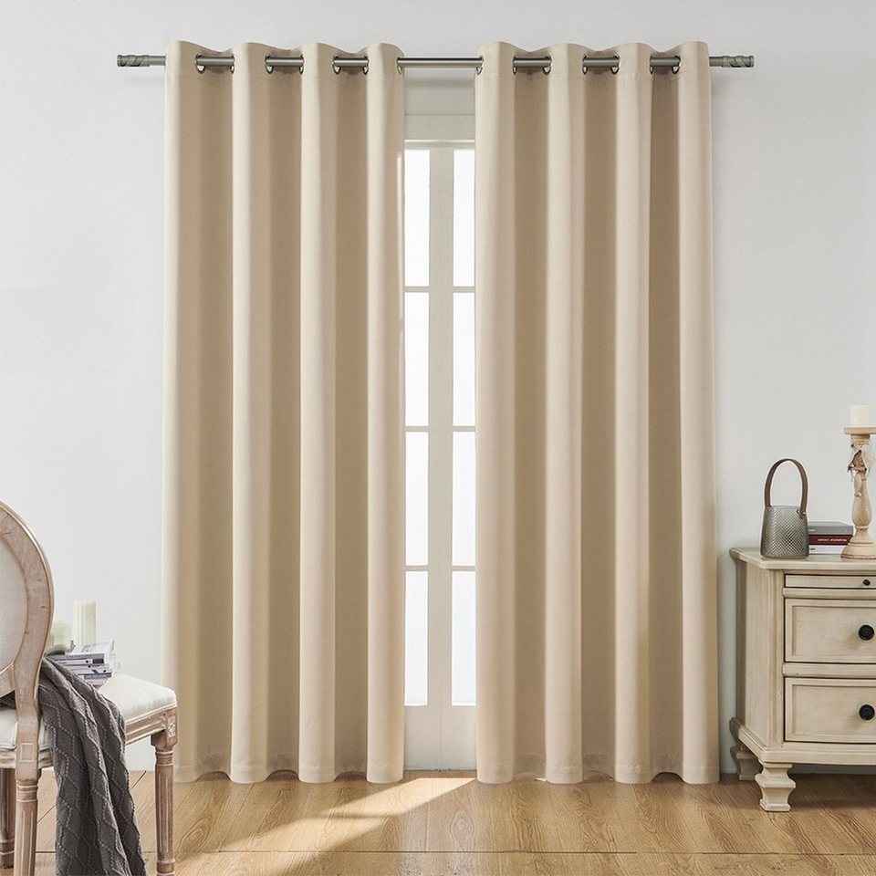 Verdunkelungsvorhang 2 Stück beige 260x140cm blickdichte Gardinen aus  Polyester, SEEZSSA, mit Ösen Thermovorhänge Verdunkelungsvorhänge  Ösenvorhänge