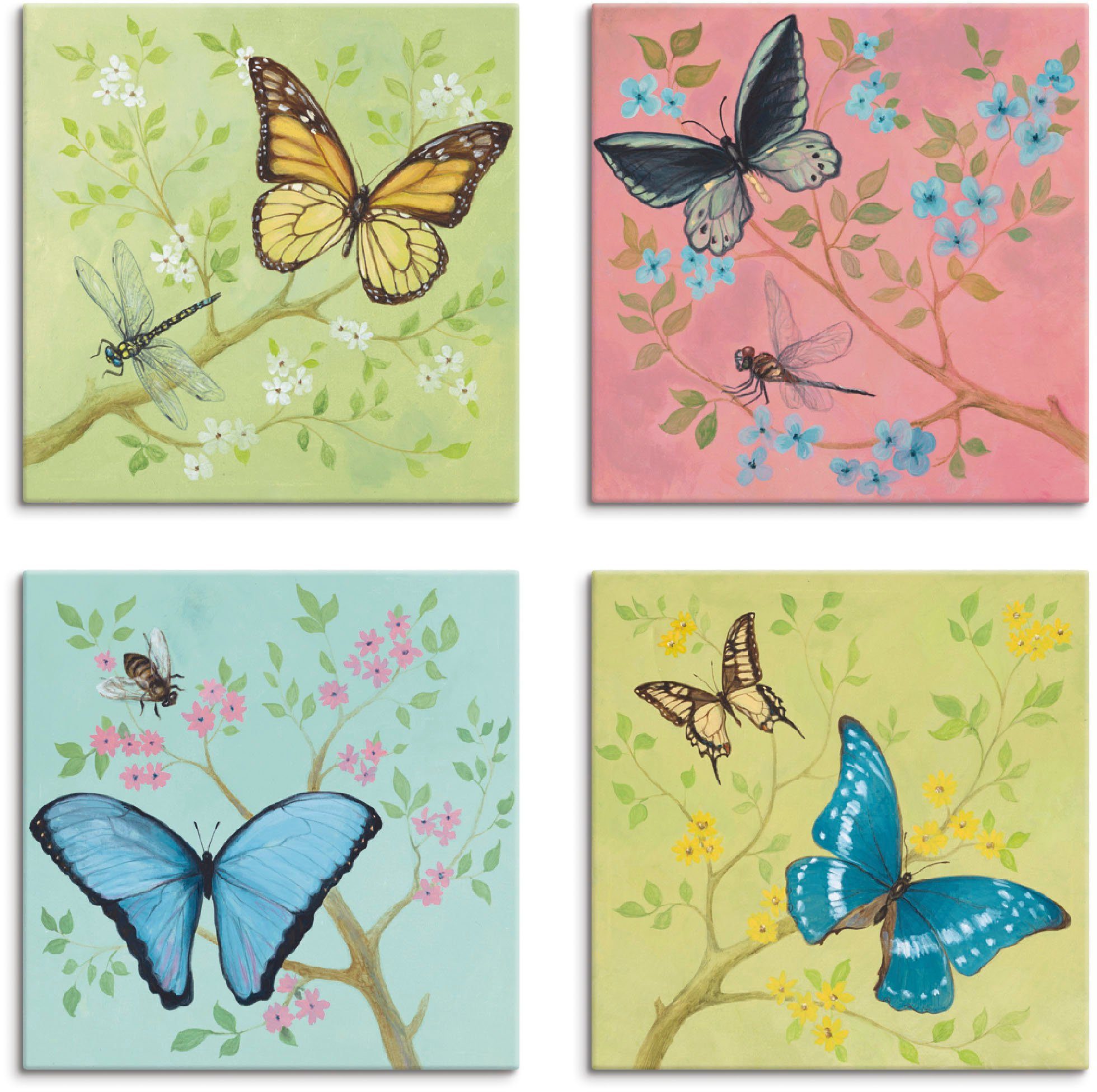 Artland Leinwandbild Schmetterlinge Pastell, Insekten (4 St), 4er Set, verschiedene Größen